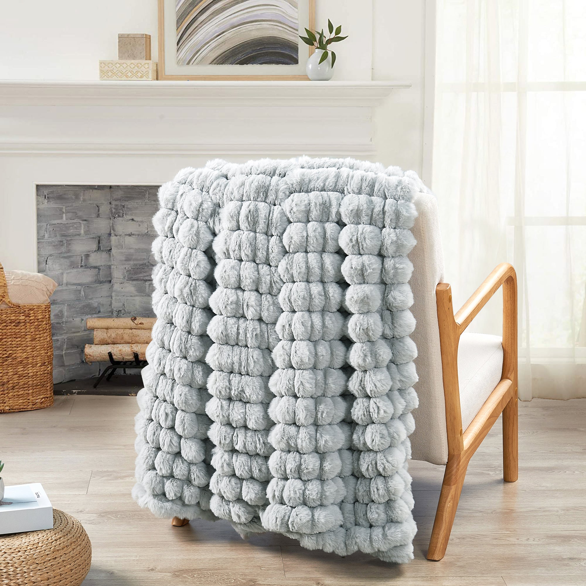 Spandex Striped Heavy Rabbit Faux Fur Throw Blanket (50"x60")