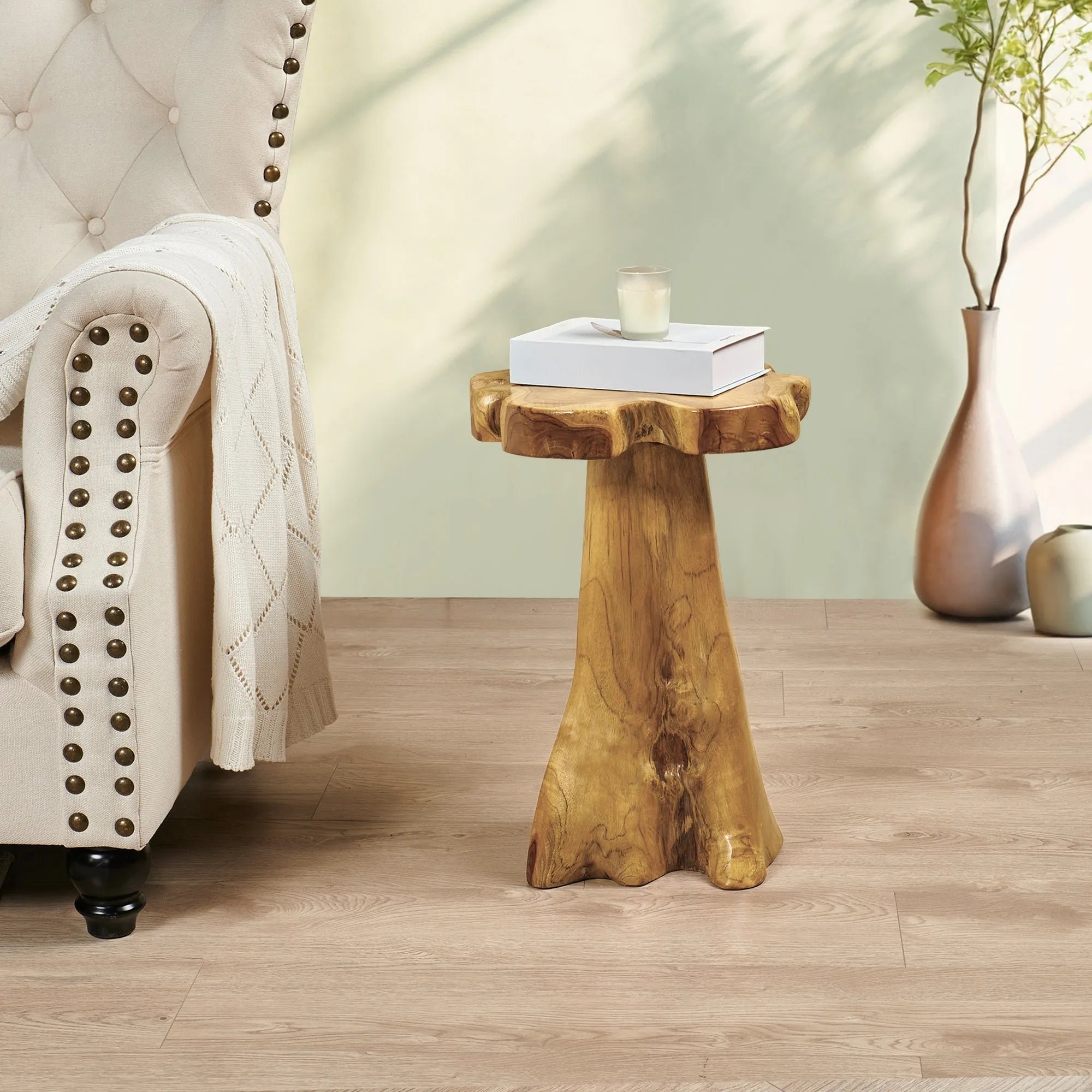 Teak Wood End Table - 15.5" x 15.5" x 19.5"