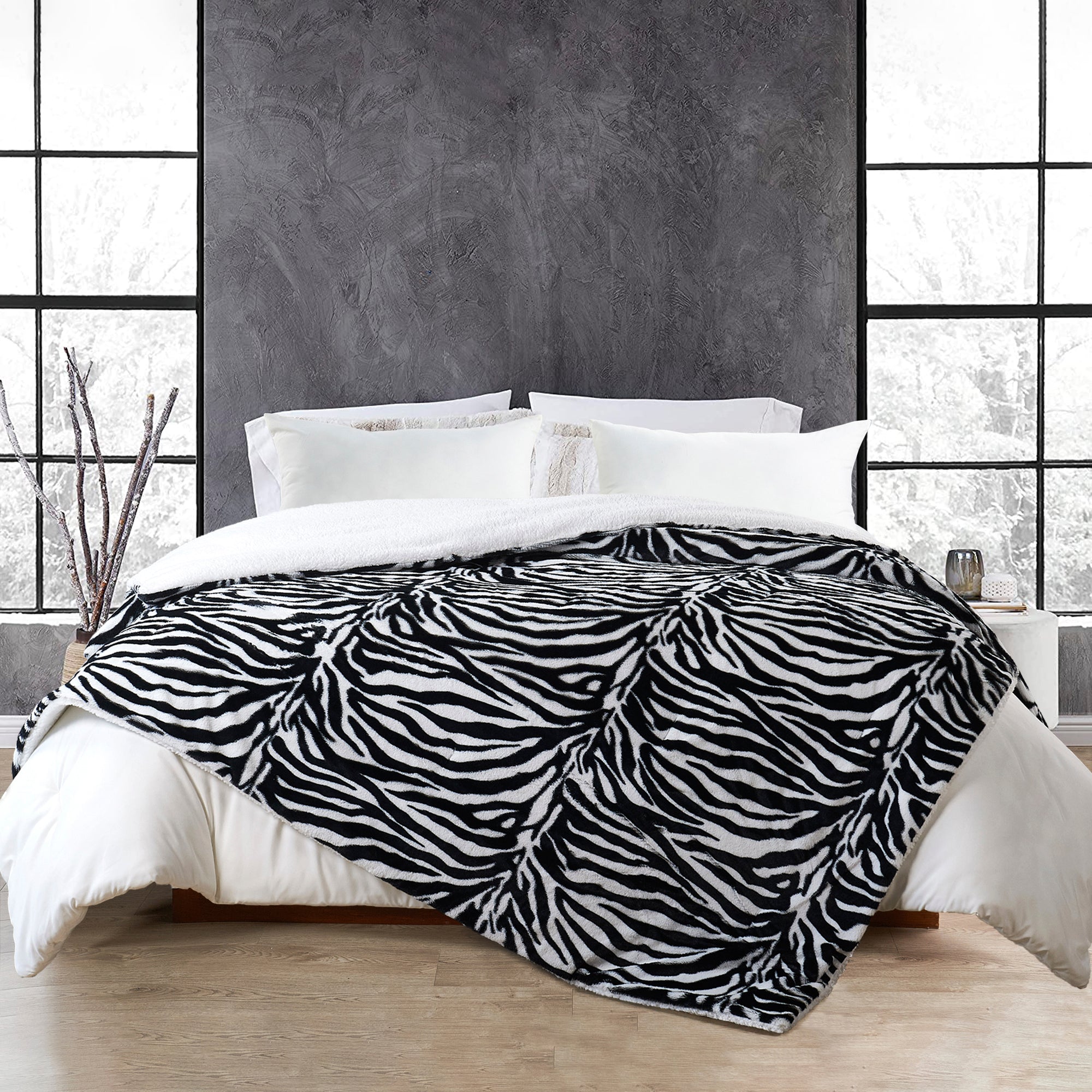 Animal Nature Faux Fur with Sherpa Back Blanket (86"x92")