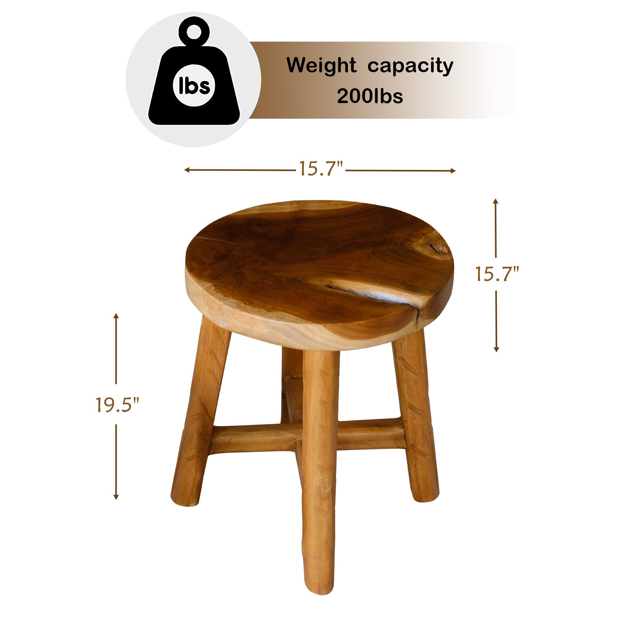 Teak Wood Stool (15.7" x 15.7" x 19.5")