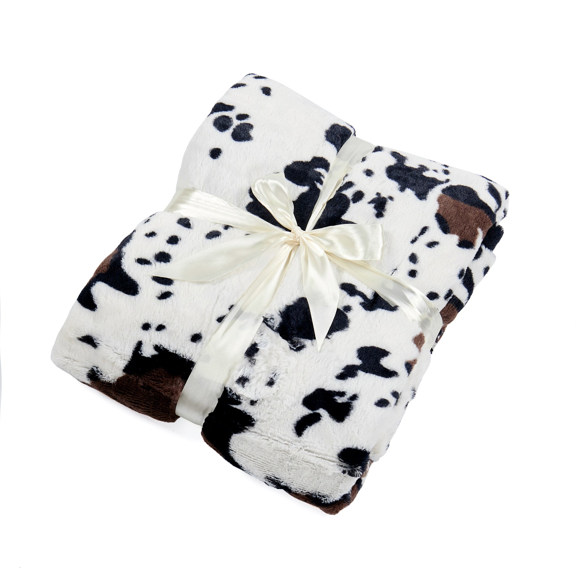 Cow Print Double Sided Faux Fur Blanket (80" x 90")