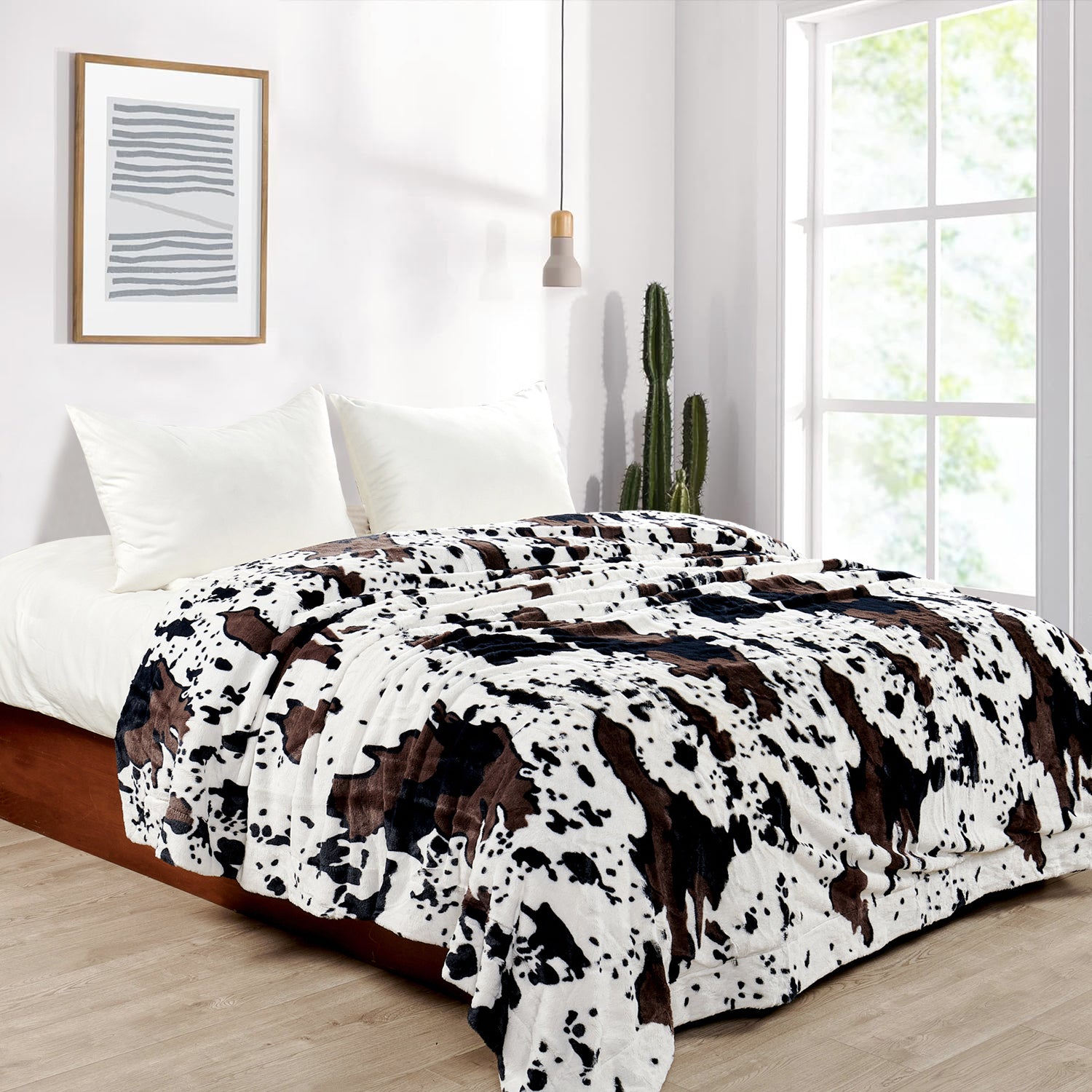 Cow Print Double Sided Faux Fur Throw Blanket Soft Cozy Fuzzy