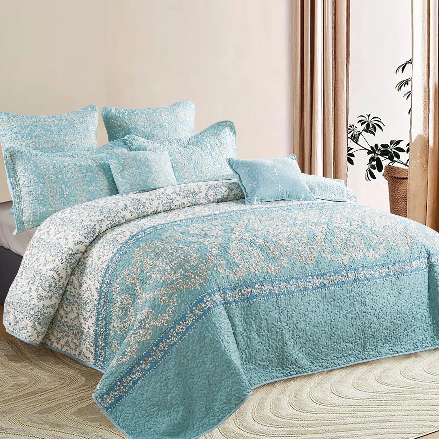 7 Piece Mystic Printed Microfiber Quilts Set