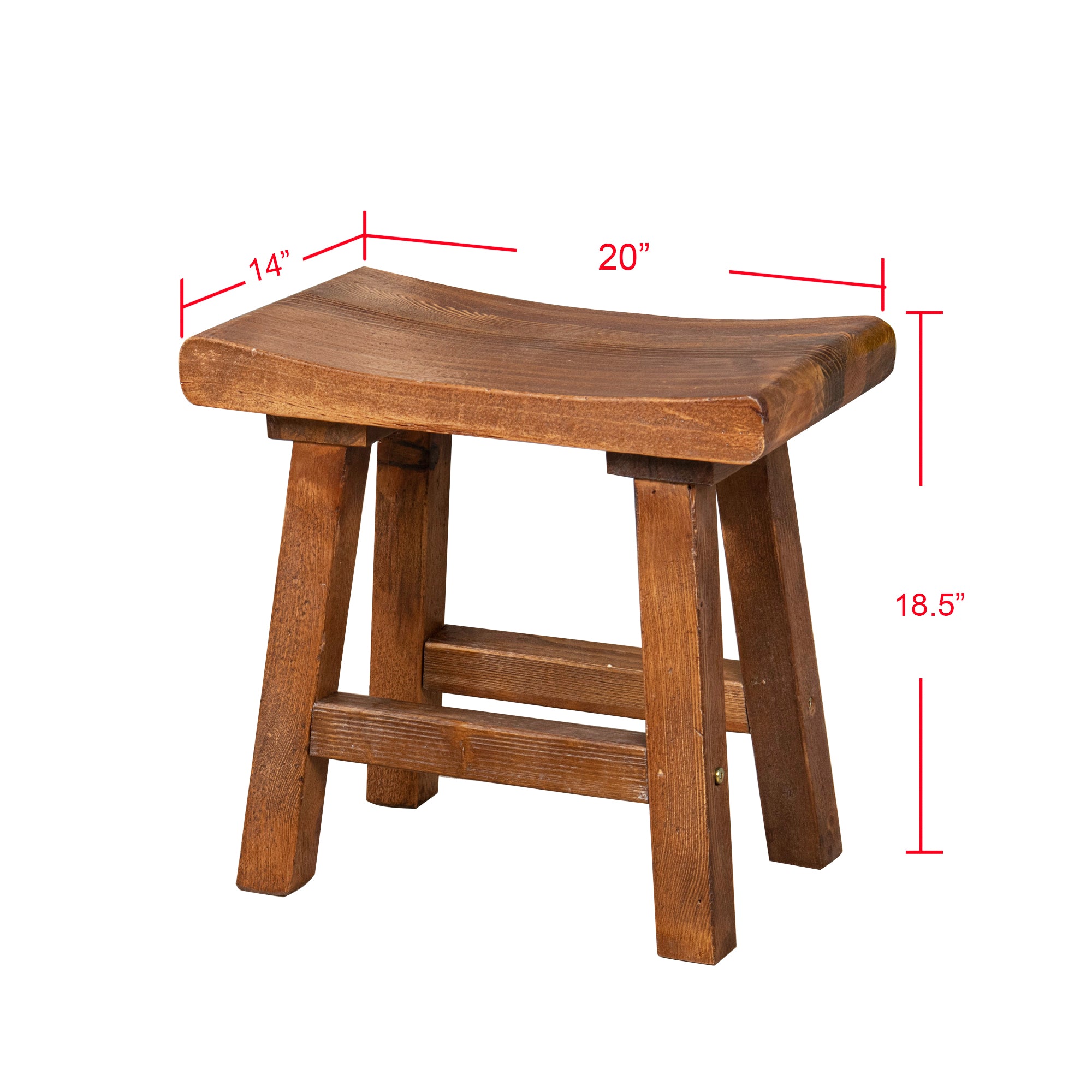 Old Pine Wood Stool (20" x 14" x 18.5")