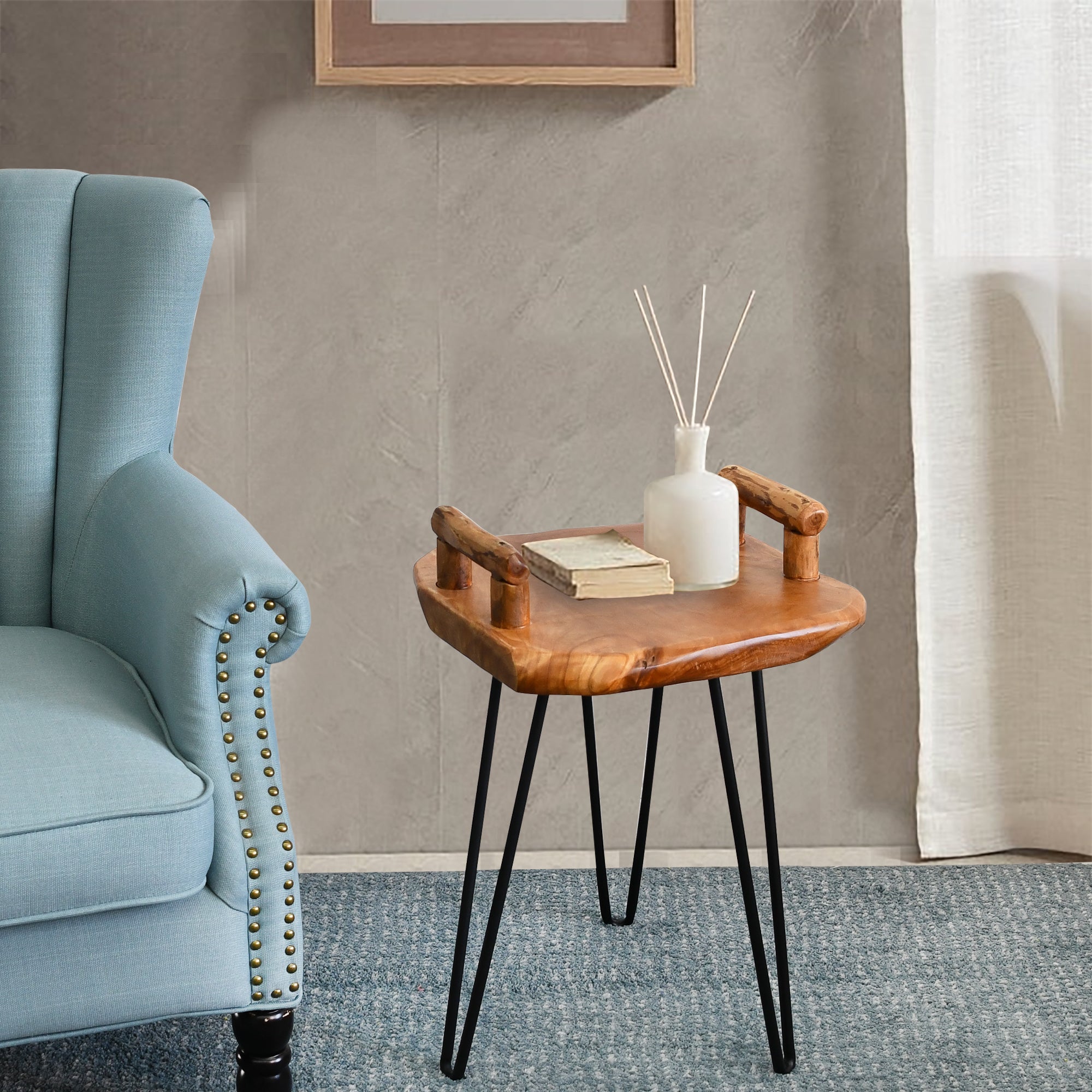 Cedar Wood Serving Tray End Table (15" x 15" x 23.5")