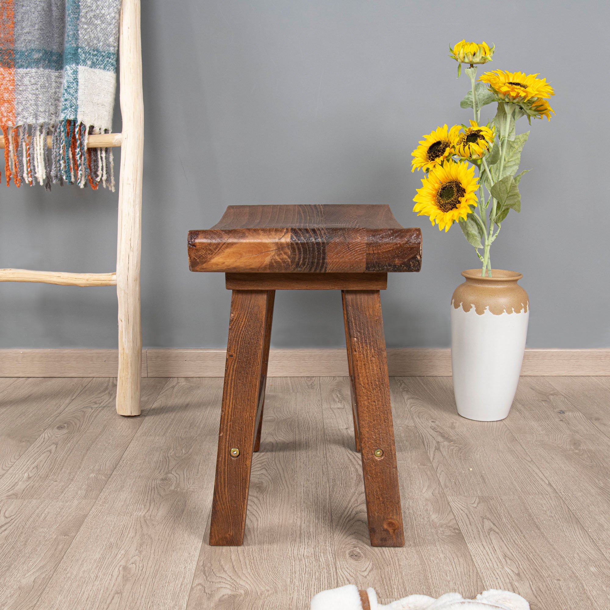 Old Pine Wood Stool (20" x 14" x 18.5")