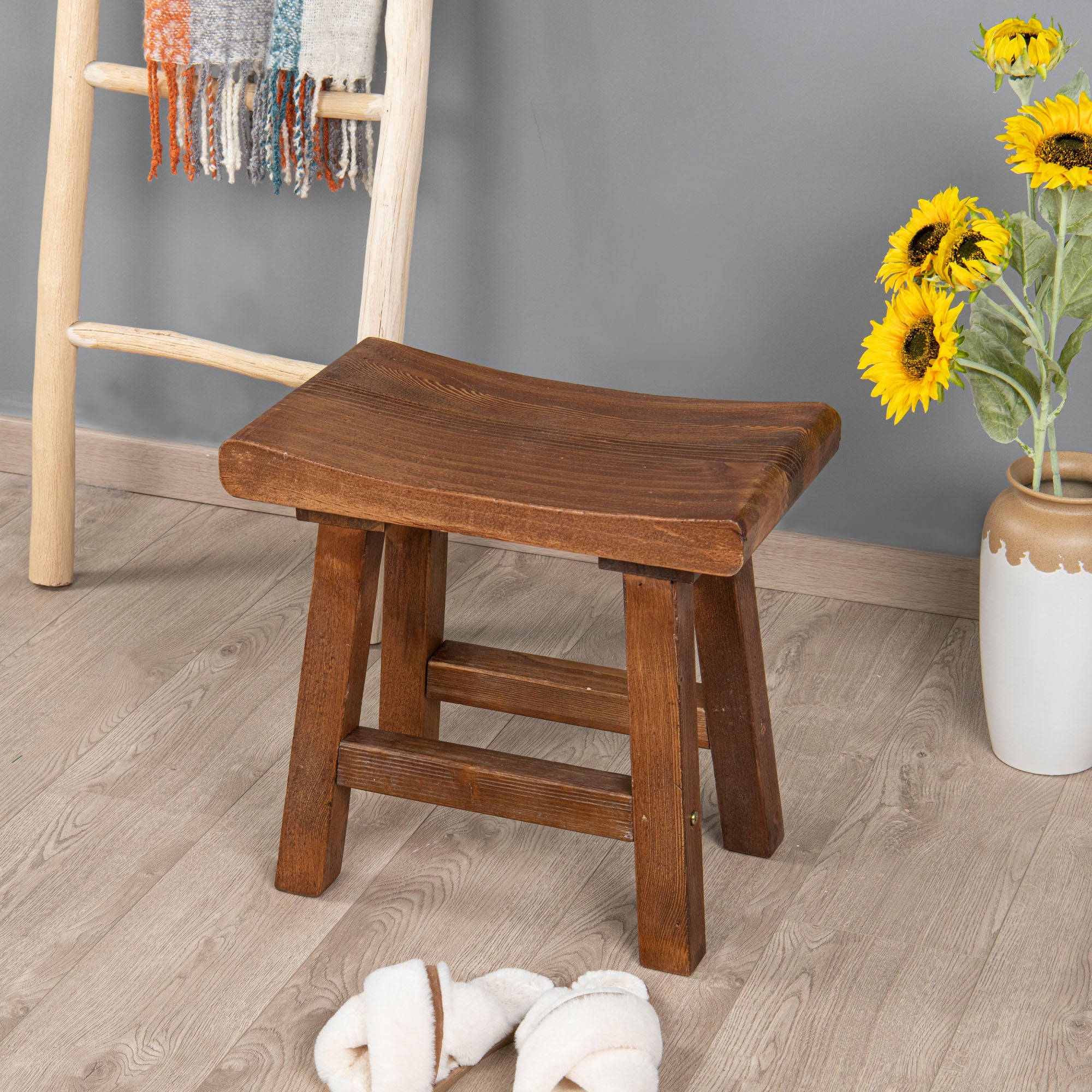 Old Pine Wood Stool (20" x 14" x 18.5")