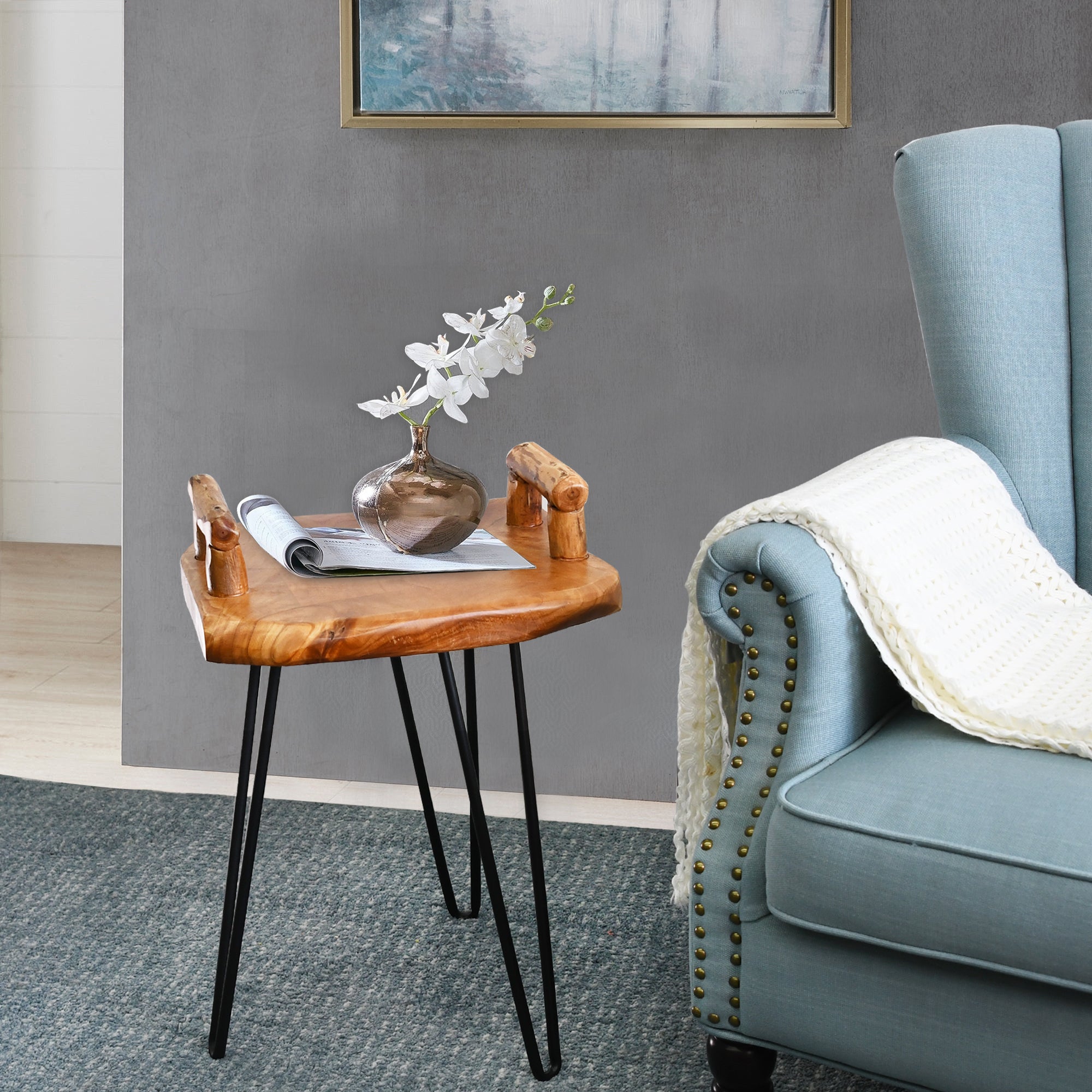 Cedar Wood Serving Tray End Table (15" x 15" x 23.5")