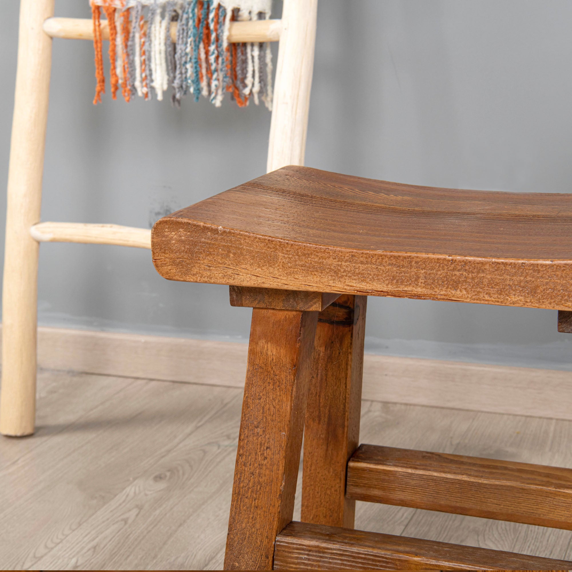 Old Pine Wood Stool (20" x 14" x 18.5")