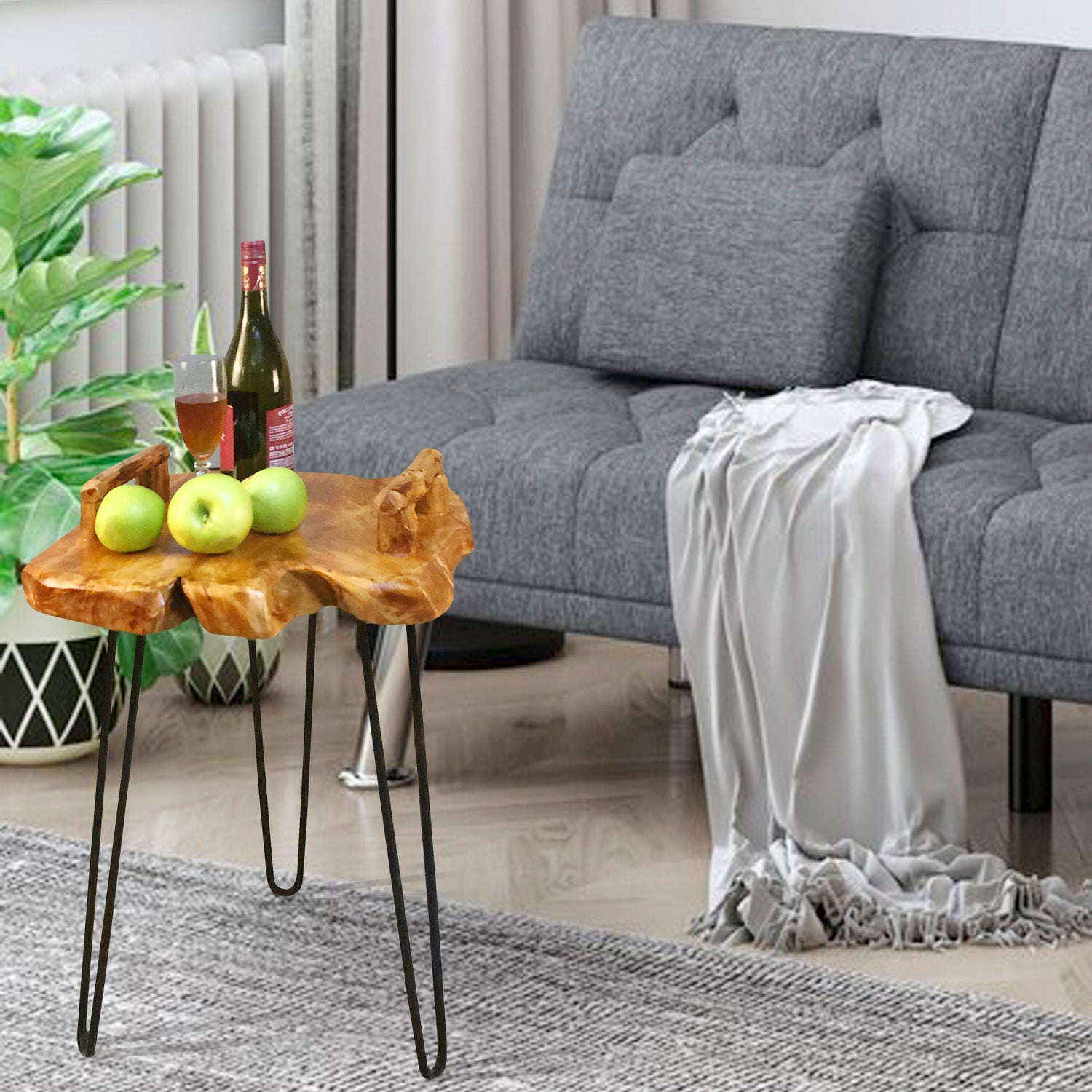 Cedar Wood Serving Tray End Table (15" x 15" x 23.5")