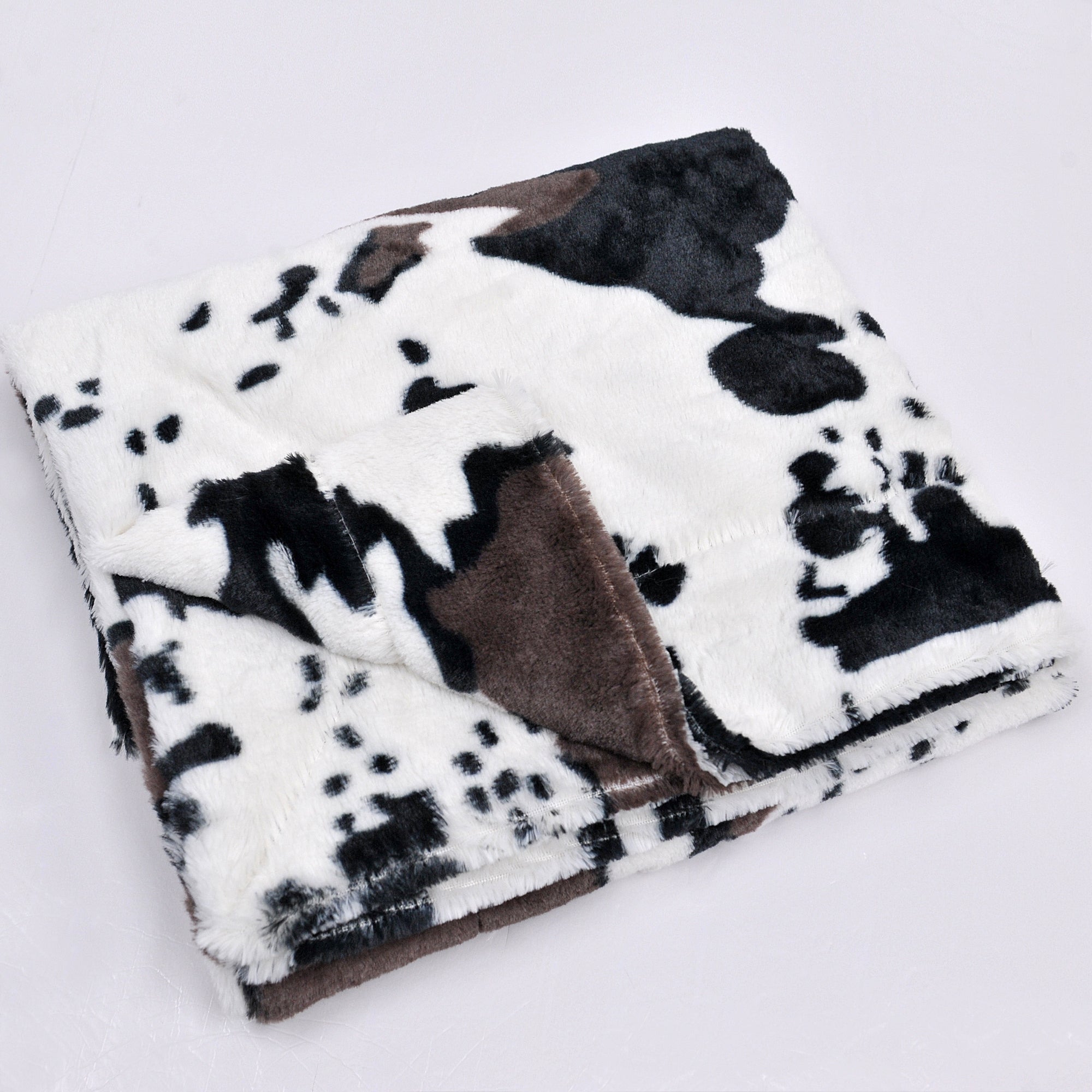Cow Print Double Sided Faux Fur Throw Blanket