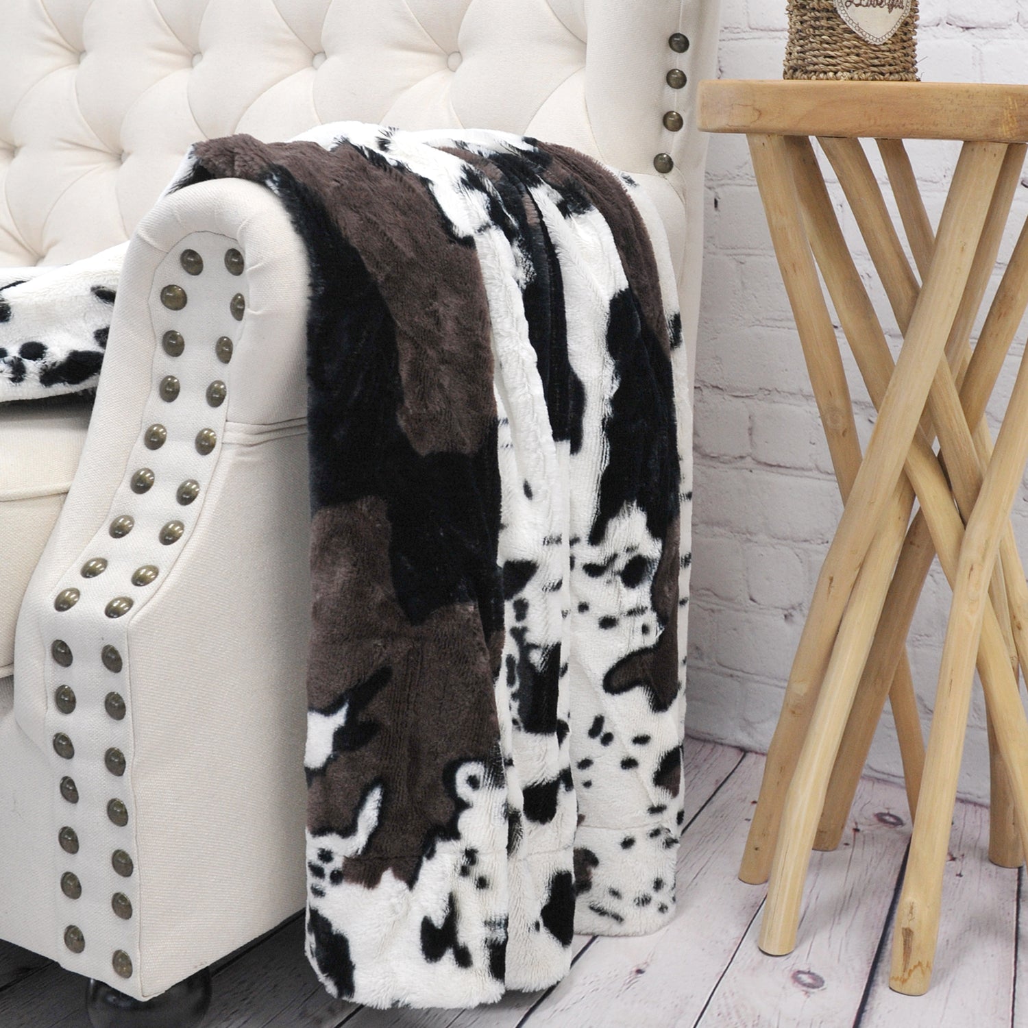 Cow Print Double Sided Faux Fur Throw Blanket