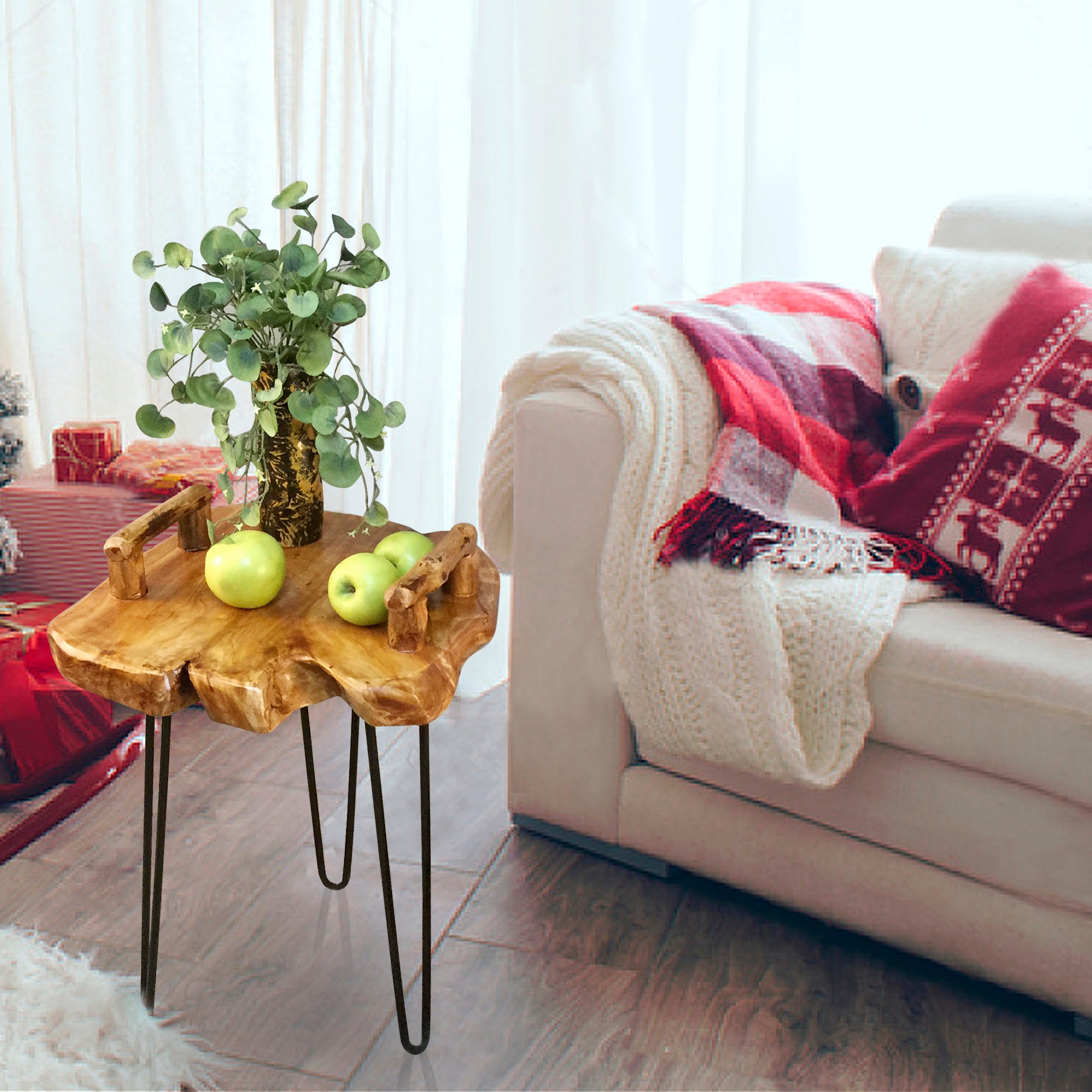 Cedar Wood Serving Tray End Table (15" x 15" x 23.5")