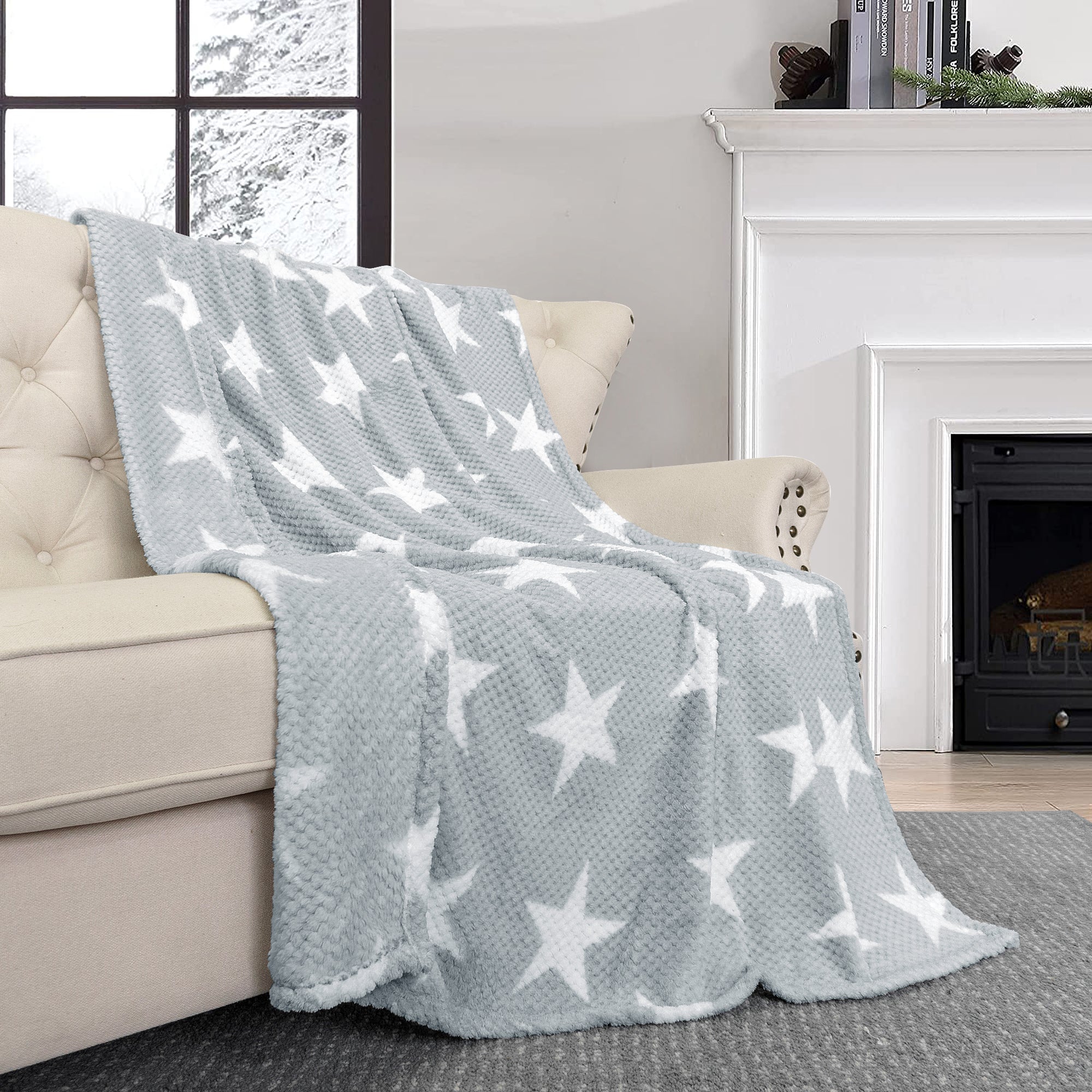 Star Print Flannel Travel Throw Blanket (50"x70")