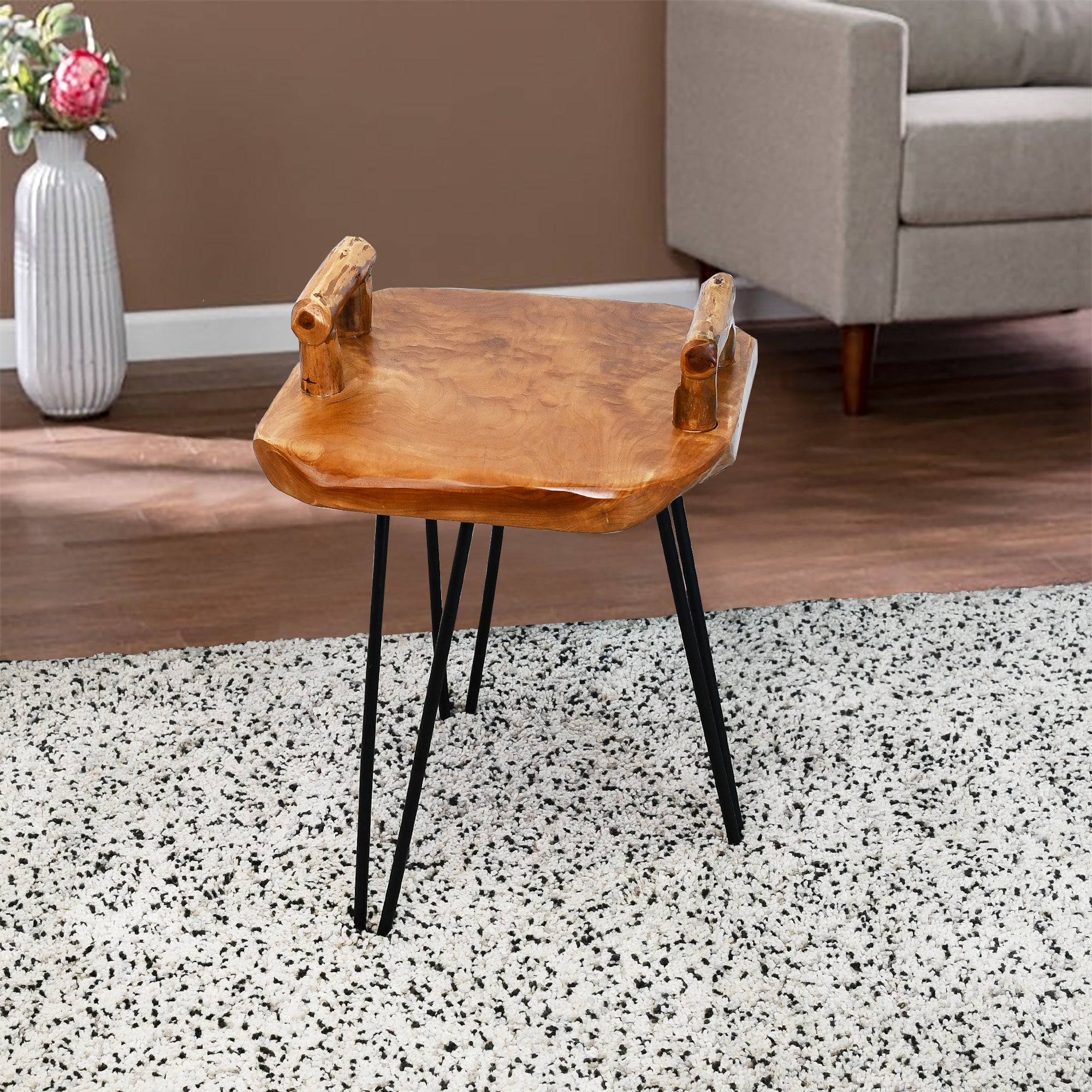 Cedar Wood Serving Tray End Table (15" x 15" x 23.5")
