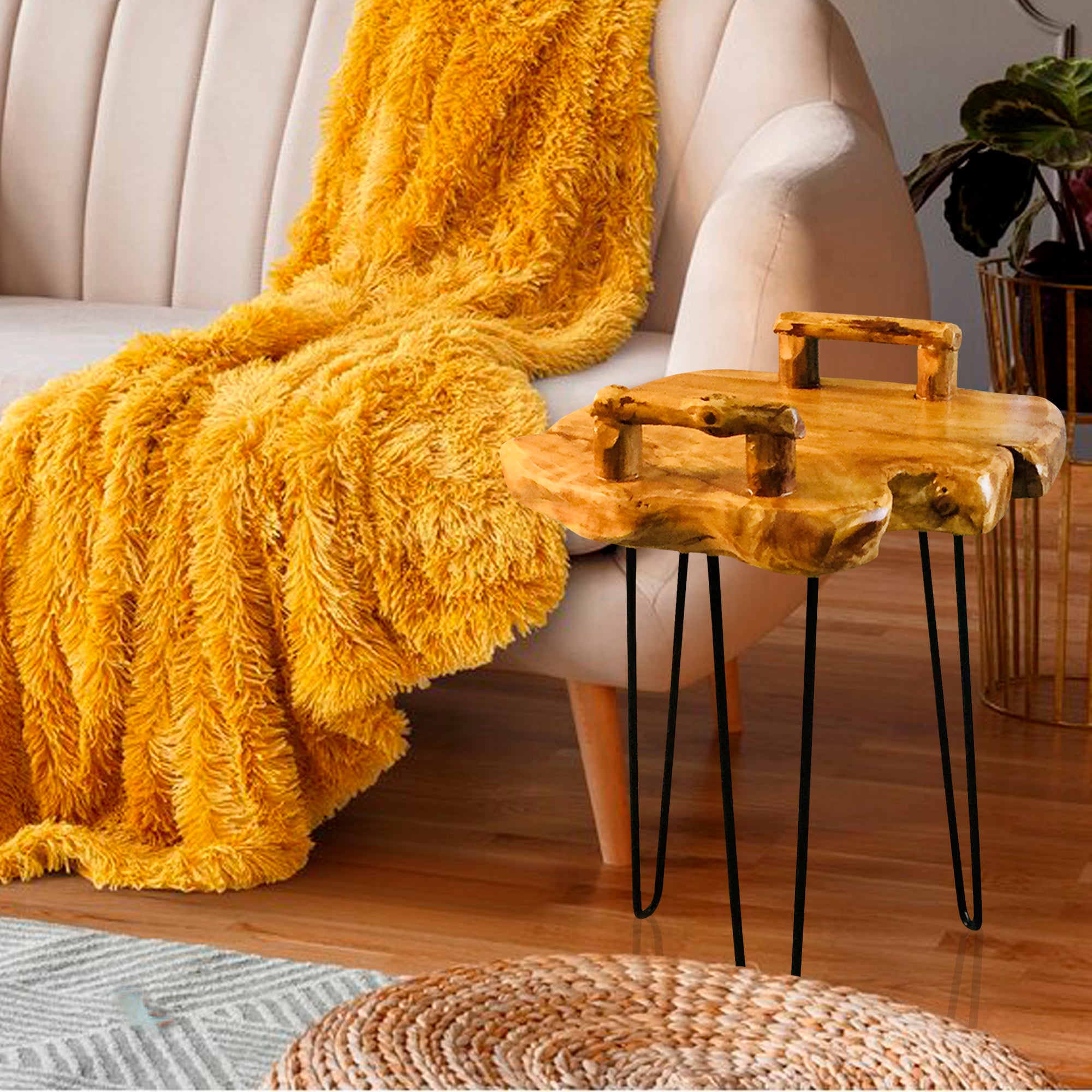 Cedar Wood Serving Tray End Table (15" x 15" x 23.5")