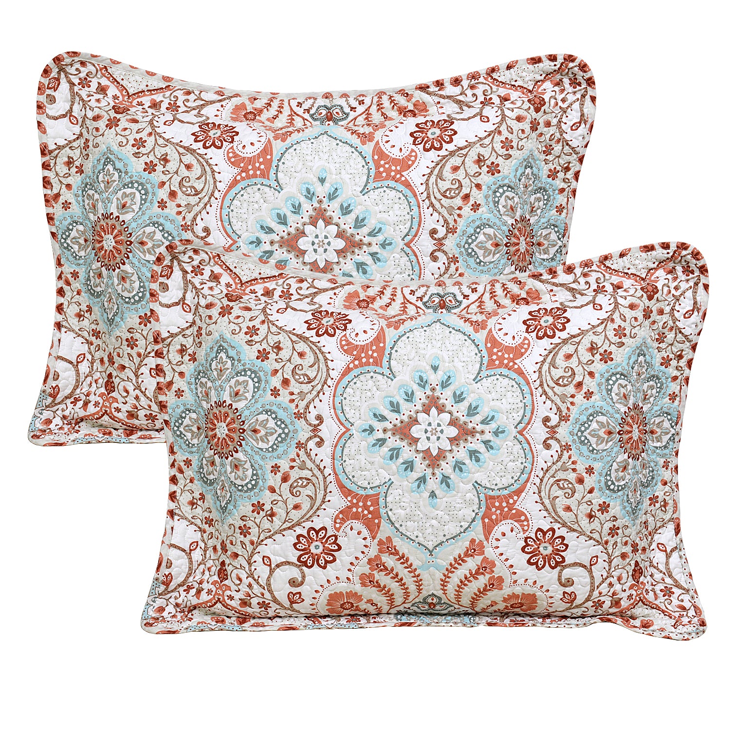 5 Piece Bennington Damask Printed Microfiber Quilt Bedspread Set