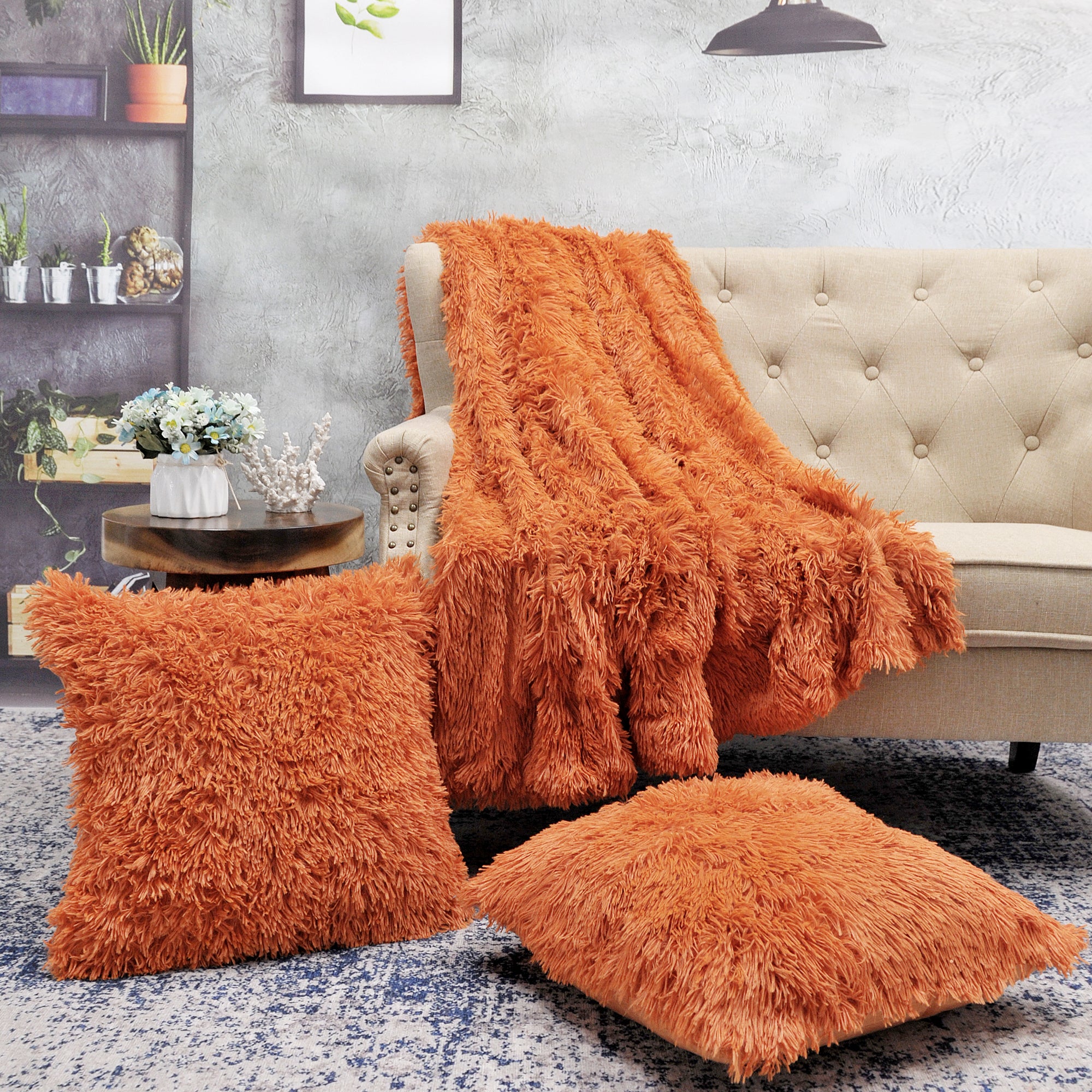 Fur Throw Burnt Orange Faux Fur Pillows Shaggy Throw Blanket
