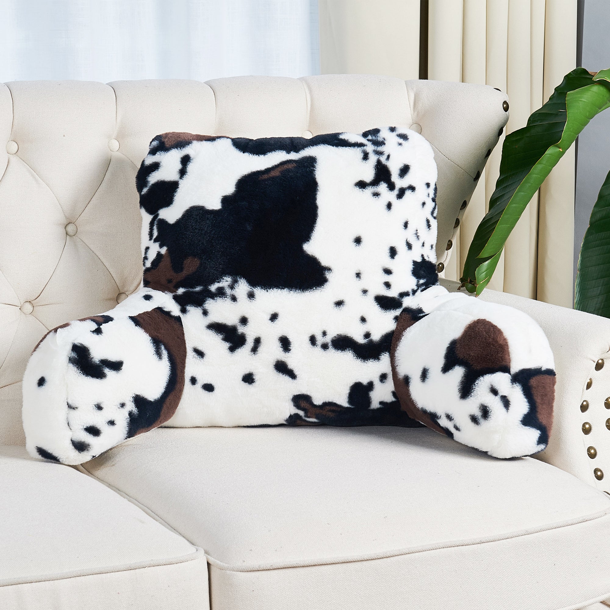 Cows Flowers Faux Fur Bedrest Pillow (20"x18"x17")