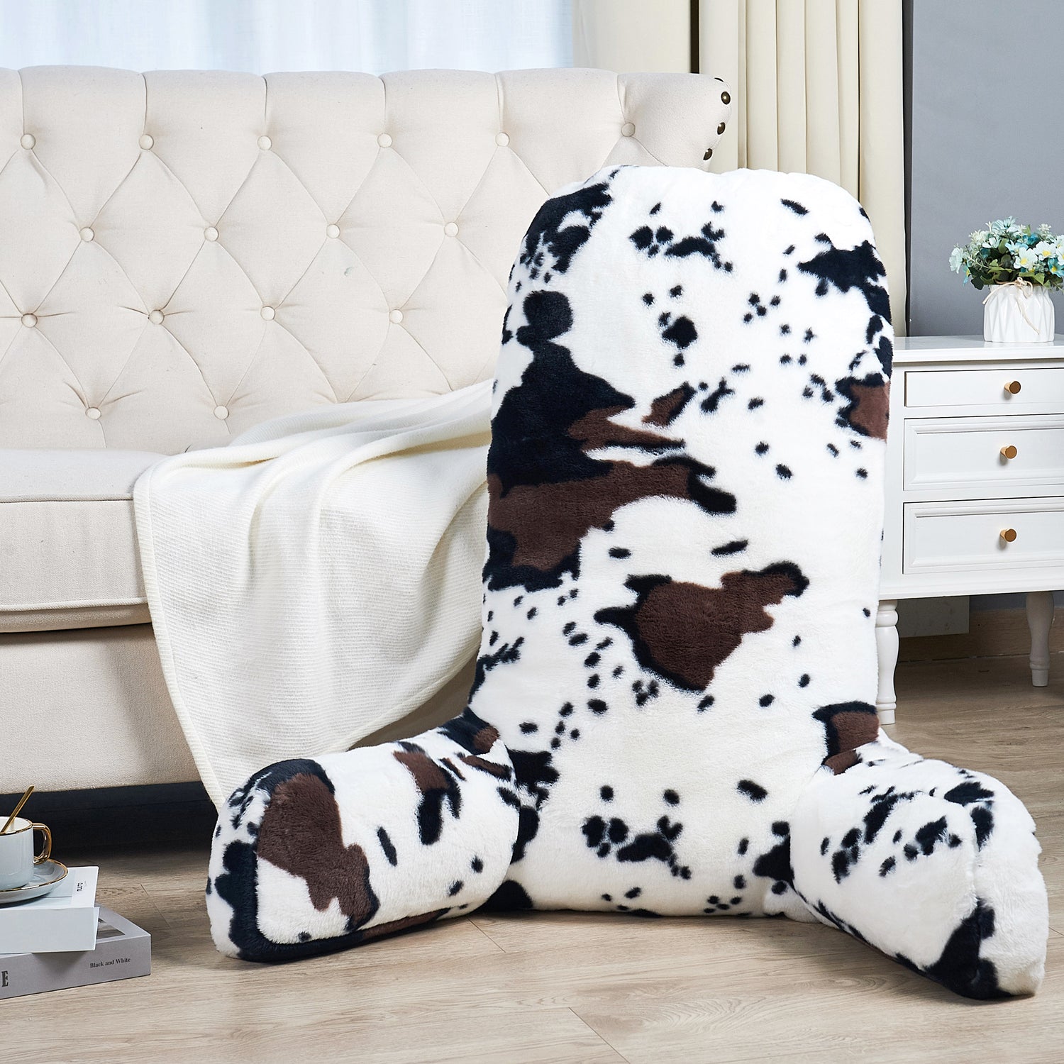 Cows Flowers Faux Fur Bedrest Pillow Cover (28"x30"x17")