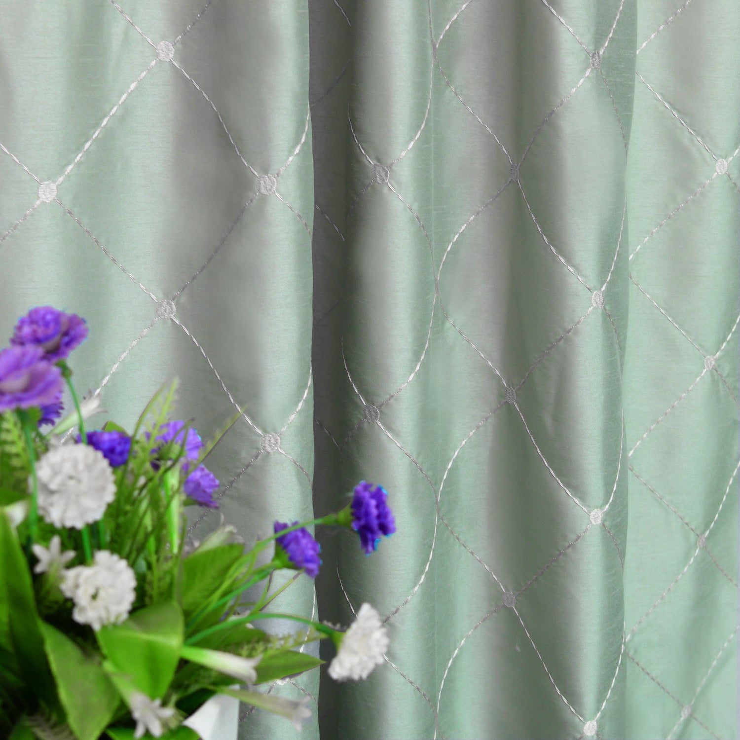 Doris Diamond Embroidery Faux Silk Curtain - Set of 2 (60"x96")