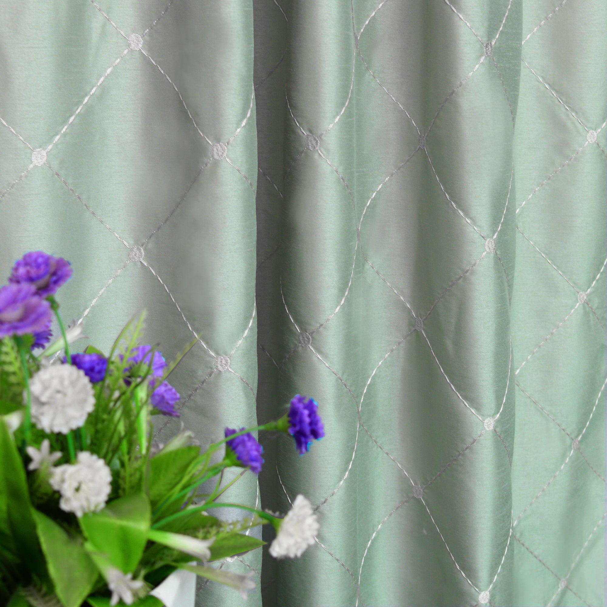Doris Diamond Embroidery Faux Silk Curtain - Set of 2 (60"x96")