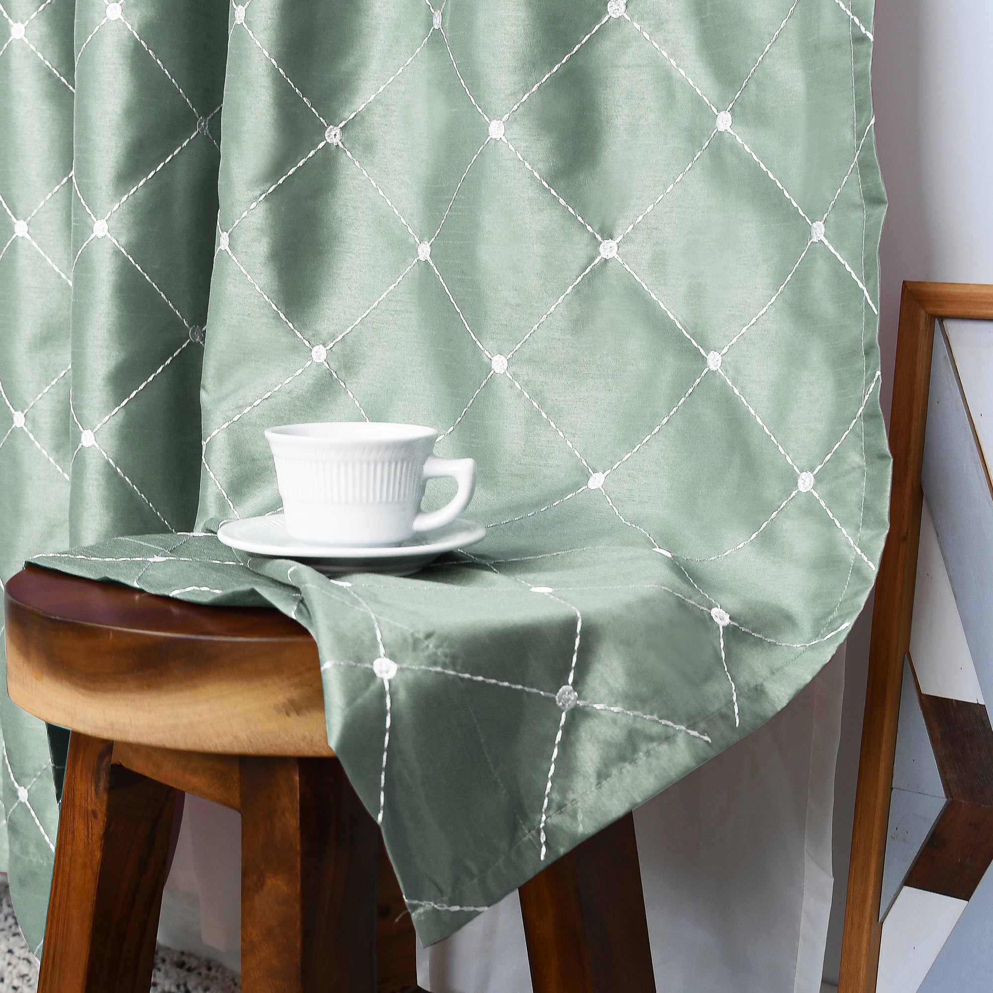 Doris Diamond Embroidery Faux Silk Curtain - Set of 2 (60"x96")