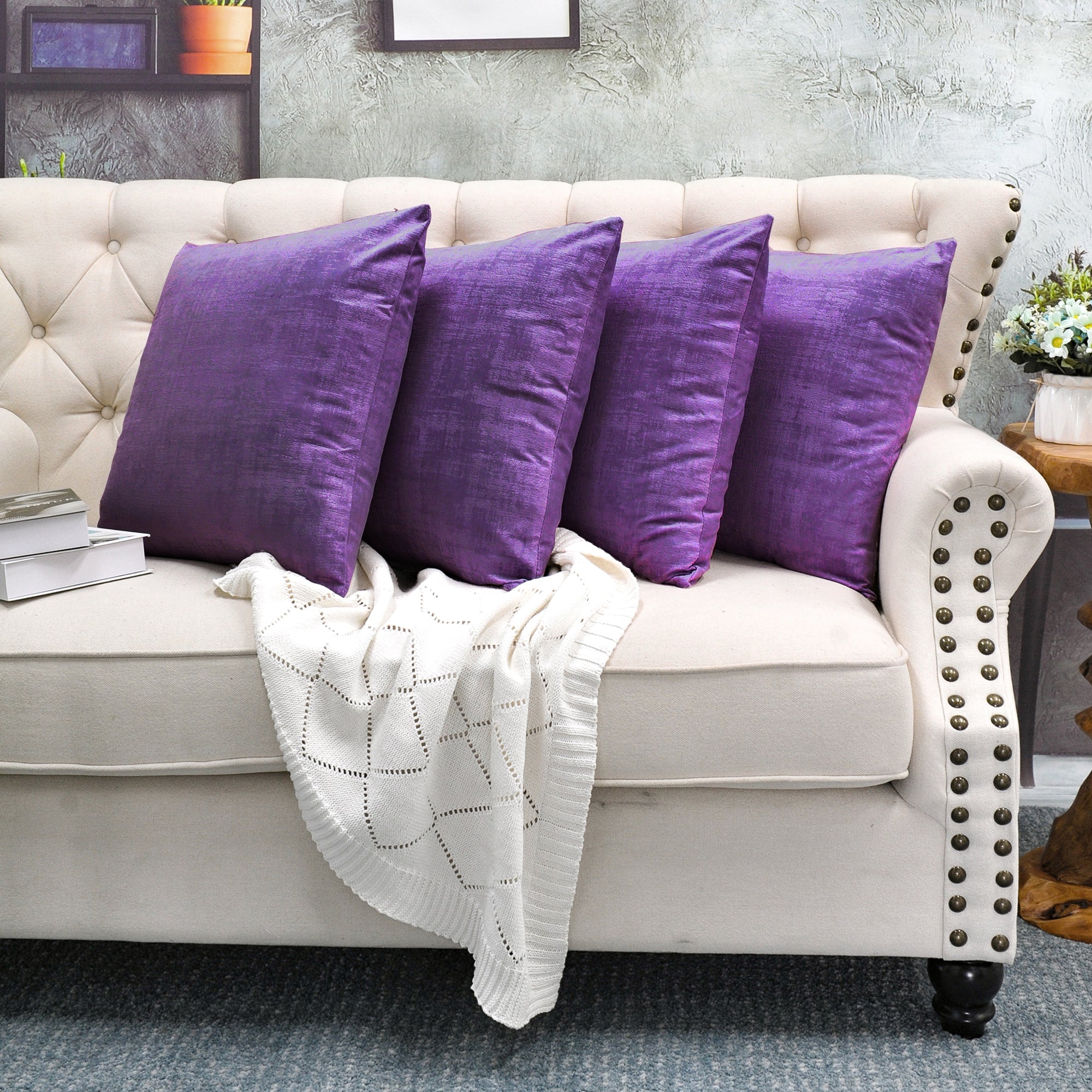Textured Velvet 4 Piece Decorative Pillow Covers (20" x 20")