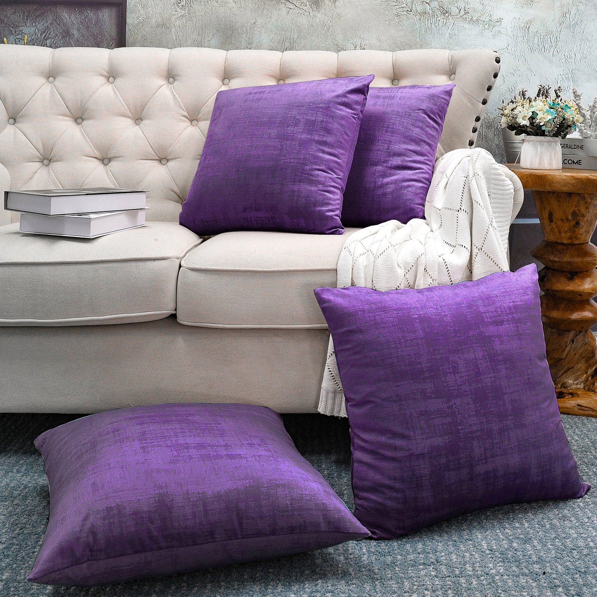 Textured Velvet 4 Piece Decorative Pillow Covers (20" x 20")