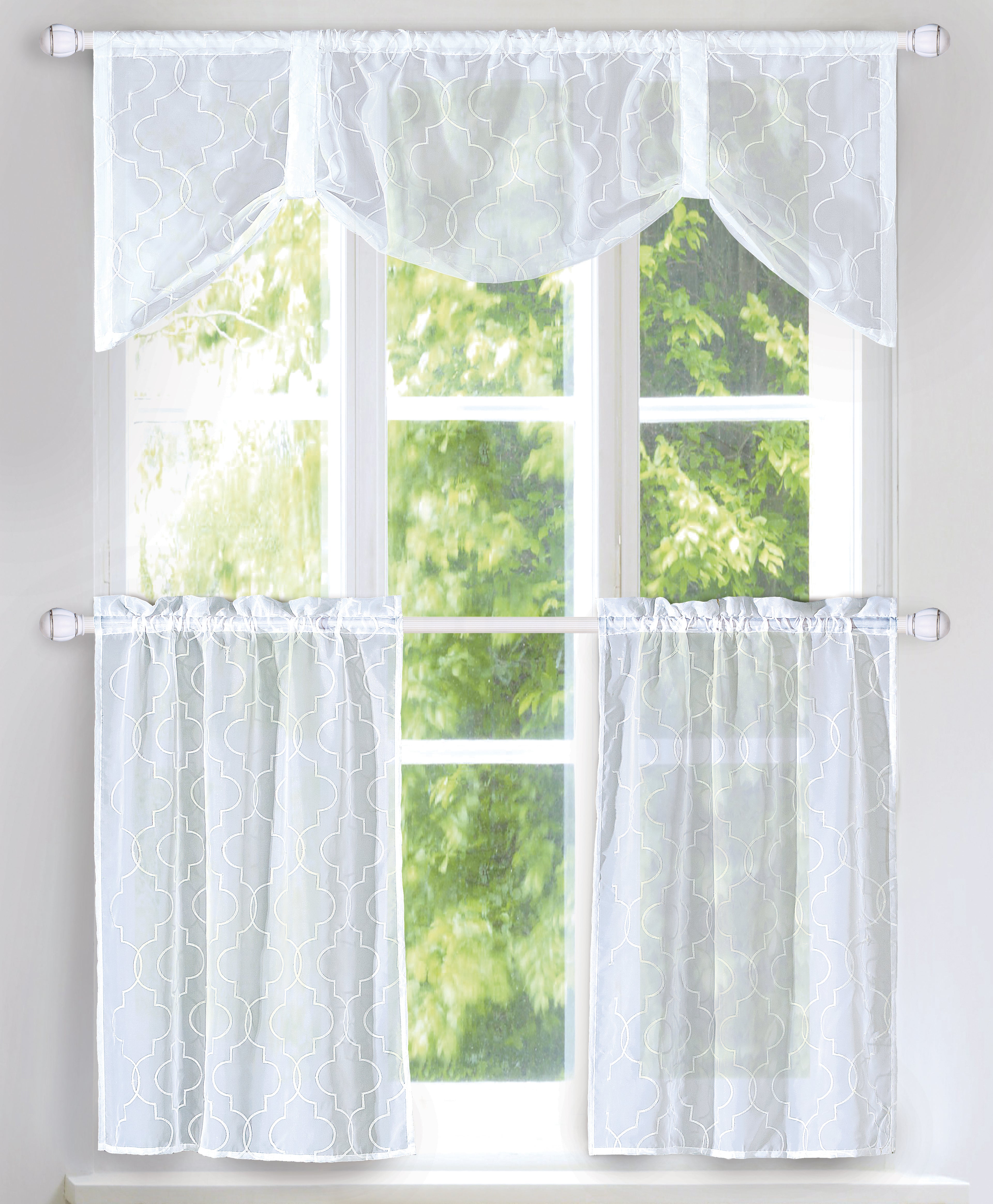 Ogee Kitchen Sheer Curtain - Set of 3 (56"x20"&28"x36")