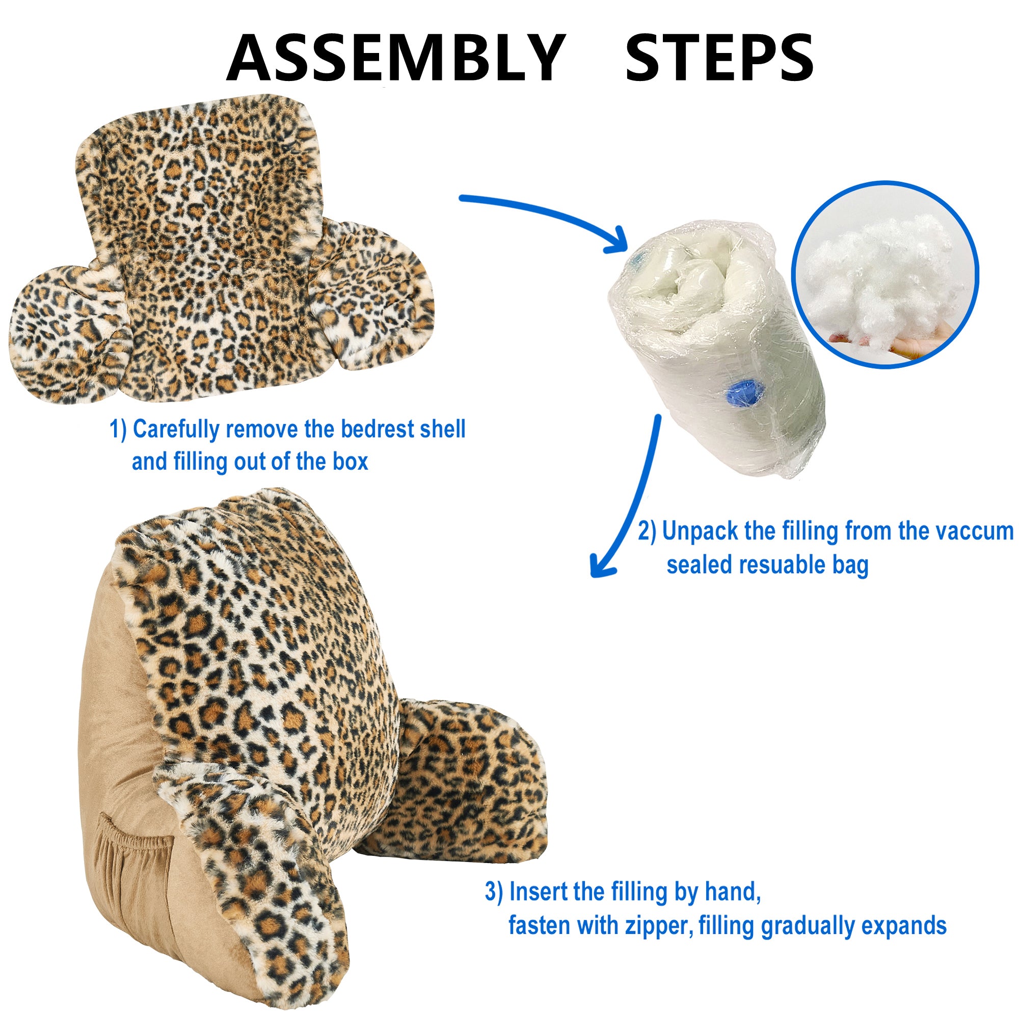 Leopard Faux Fur Bedrest Pillow (20"x18"x17")