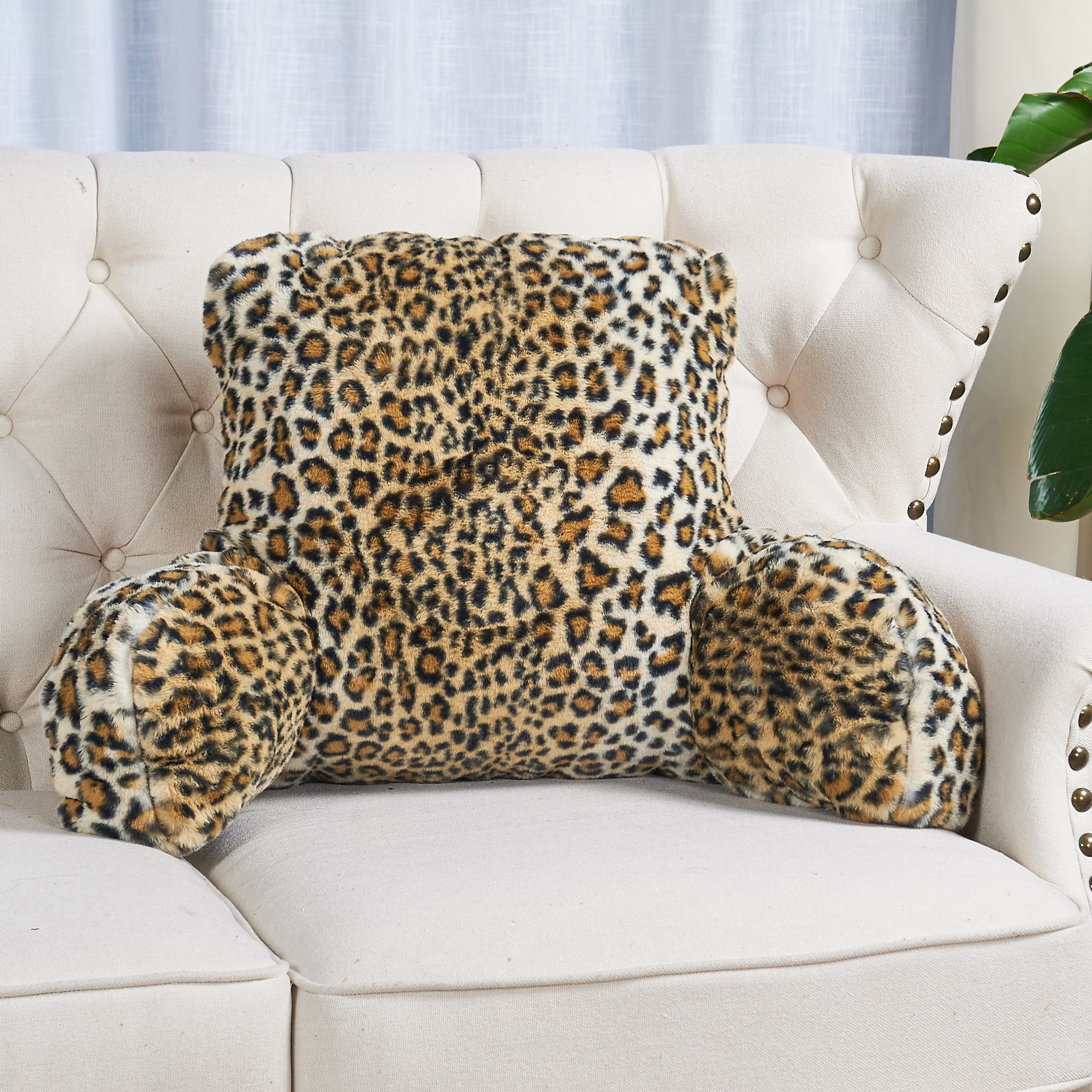 Leopard Faux Fur Bedrest Pillow (20"x18"x17")
