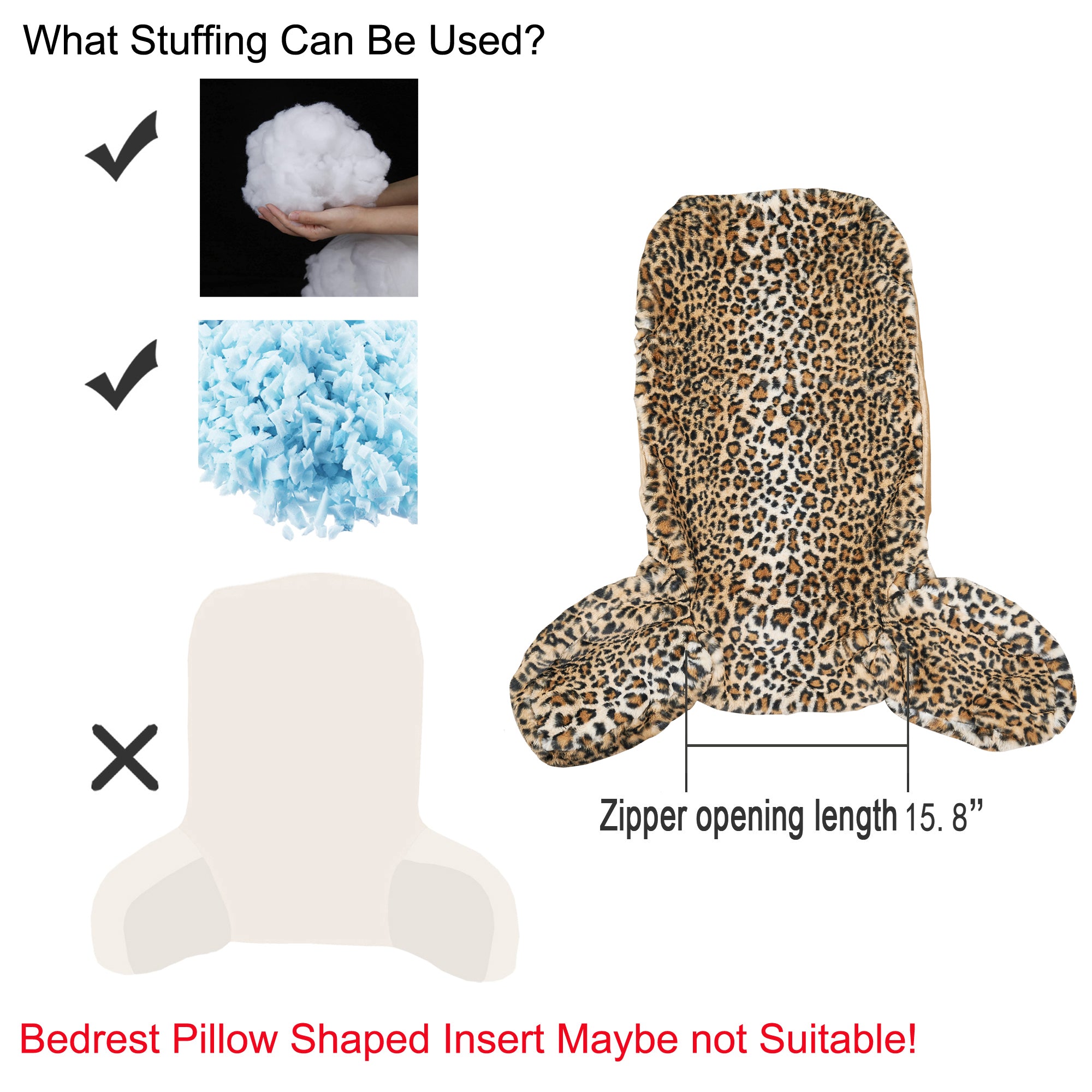 Leopard Faux Fur Large Size Bedrest Pillow Cove (28"x30"x17")