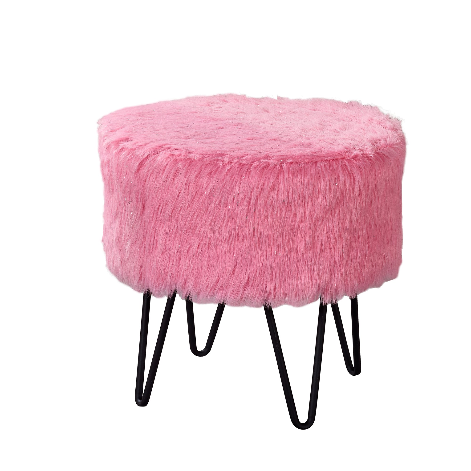 Glitter Faux Fur Round Ottoman (18" x 18" x 18")