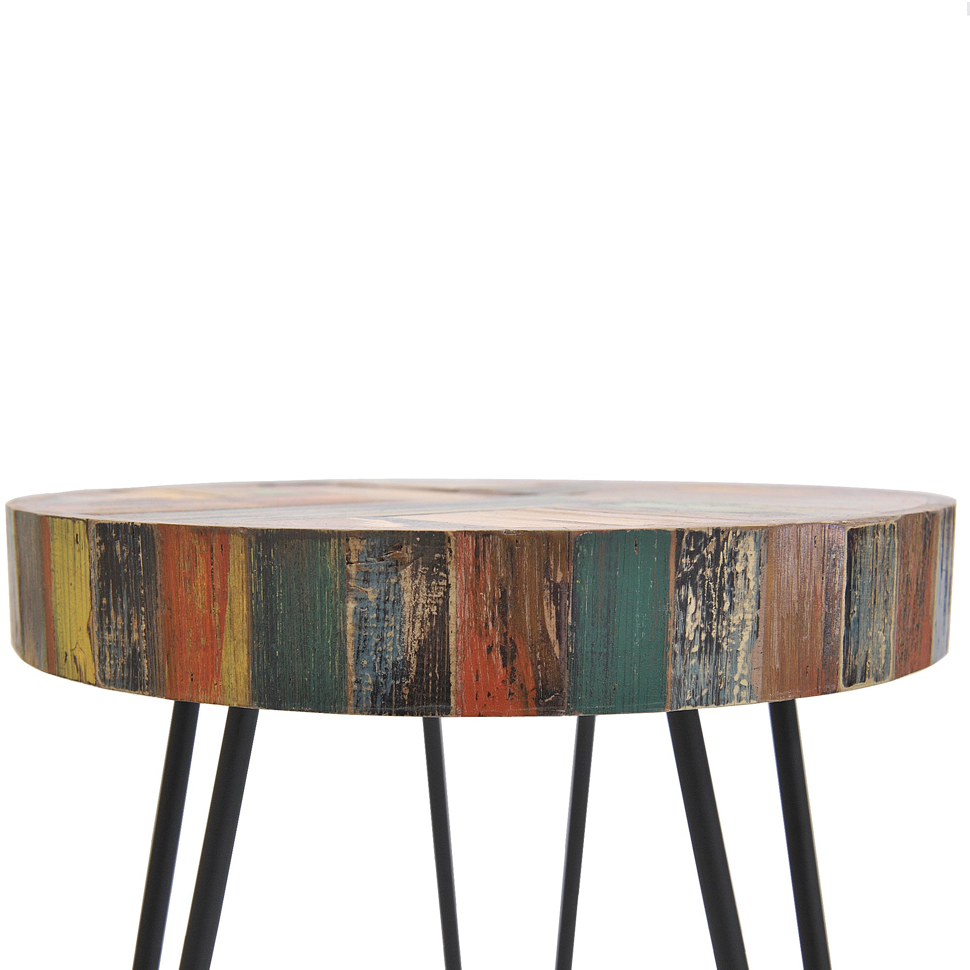Raclaimed Wood Round End Table (16" x 16" x 21.4")