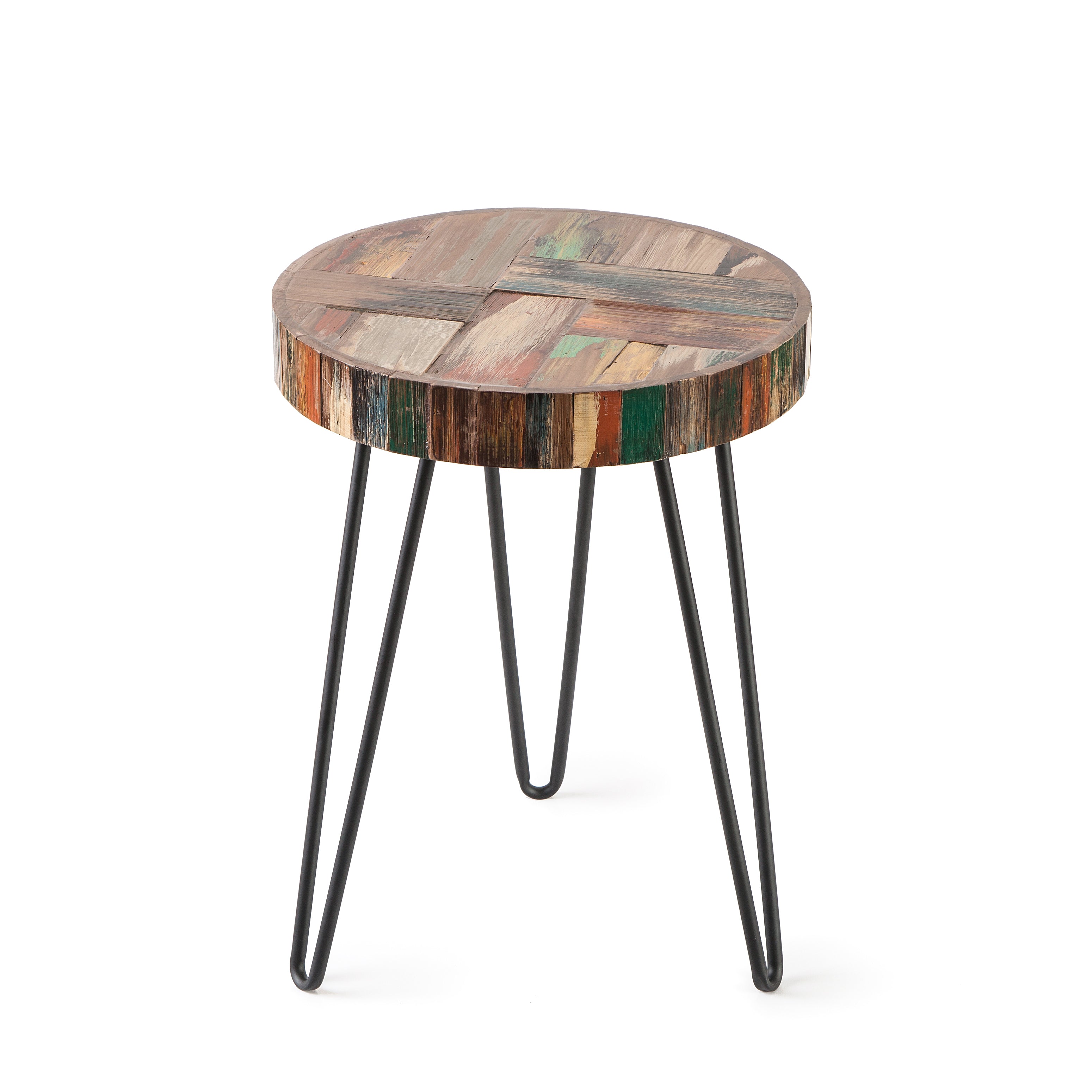 Raclaimed Wood Round End Table (16" x 16" x 21.4")
