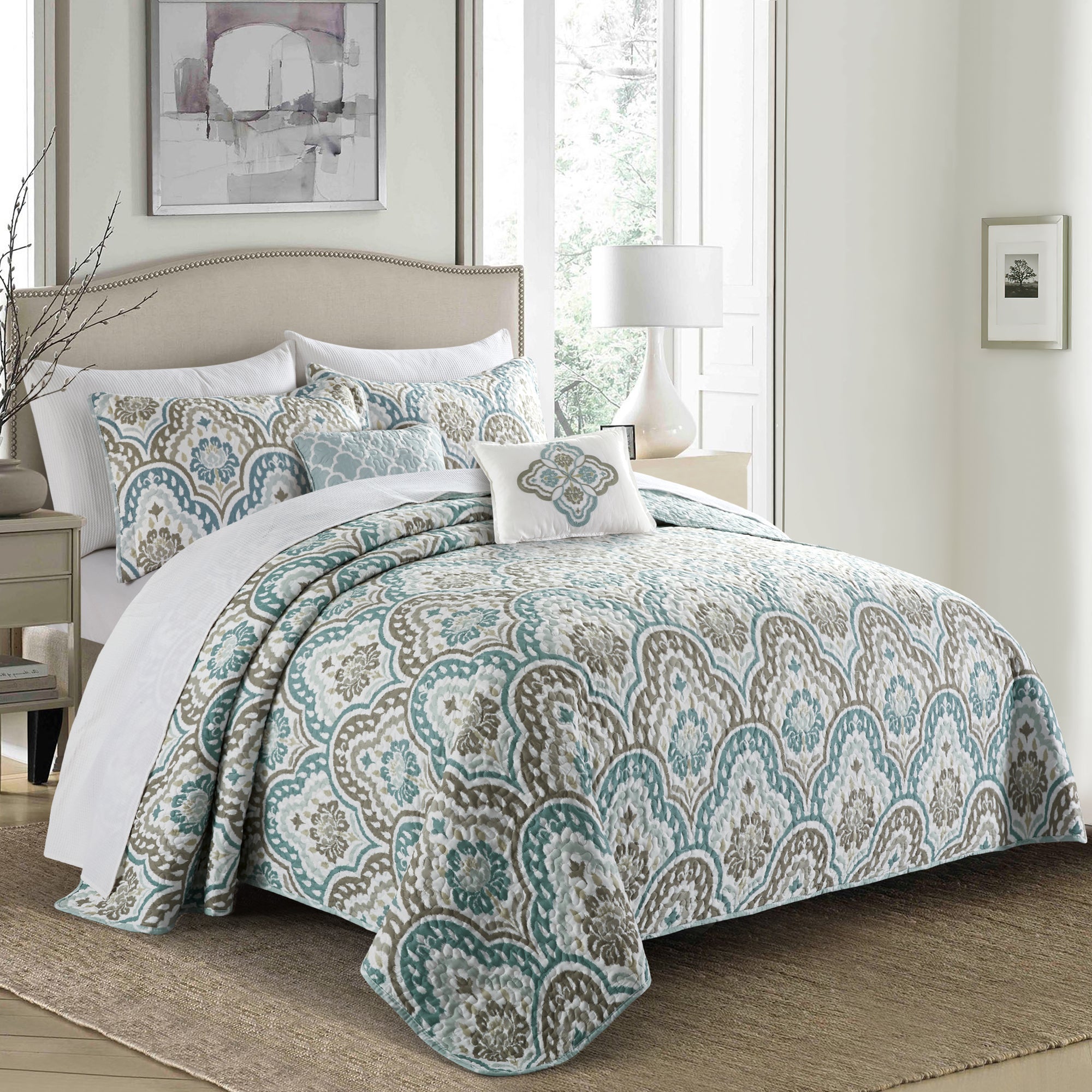 5 Piece Tivoli Ikat Printed Microfiber Quilts Set