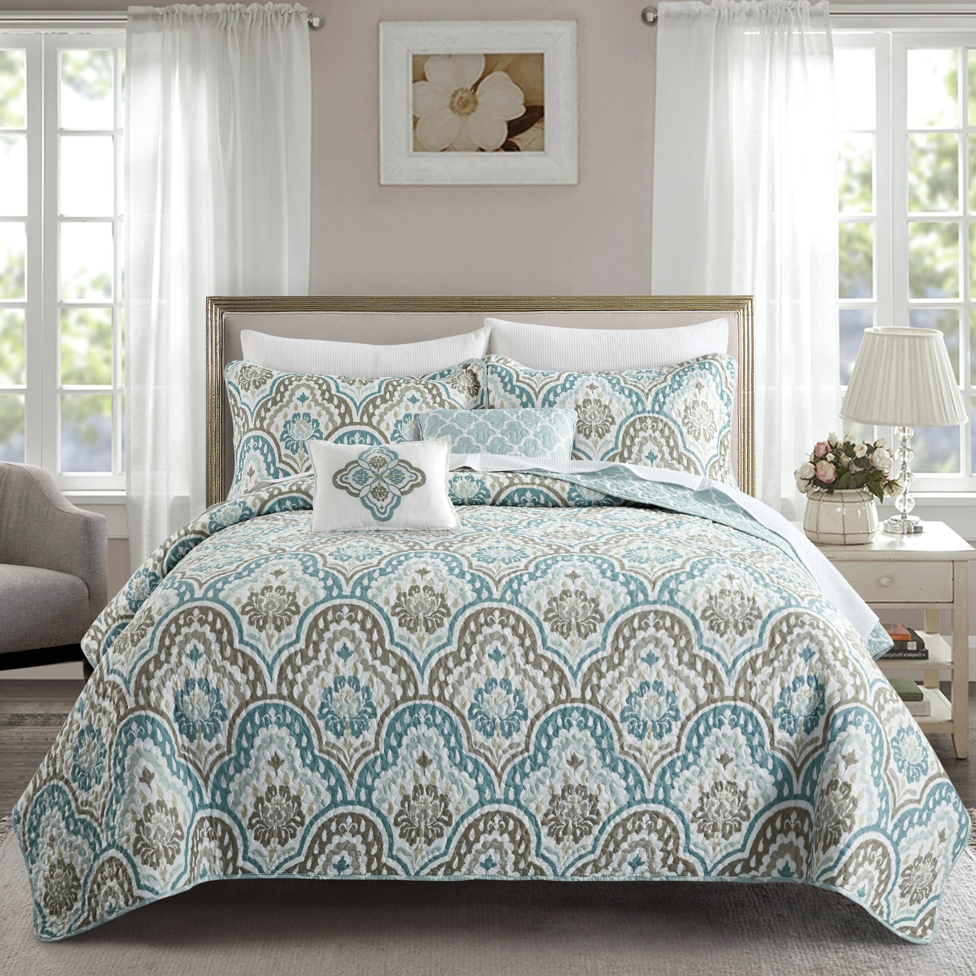 5 Piece Tivoli Ikat Printed Microfiber Quilts Set