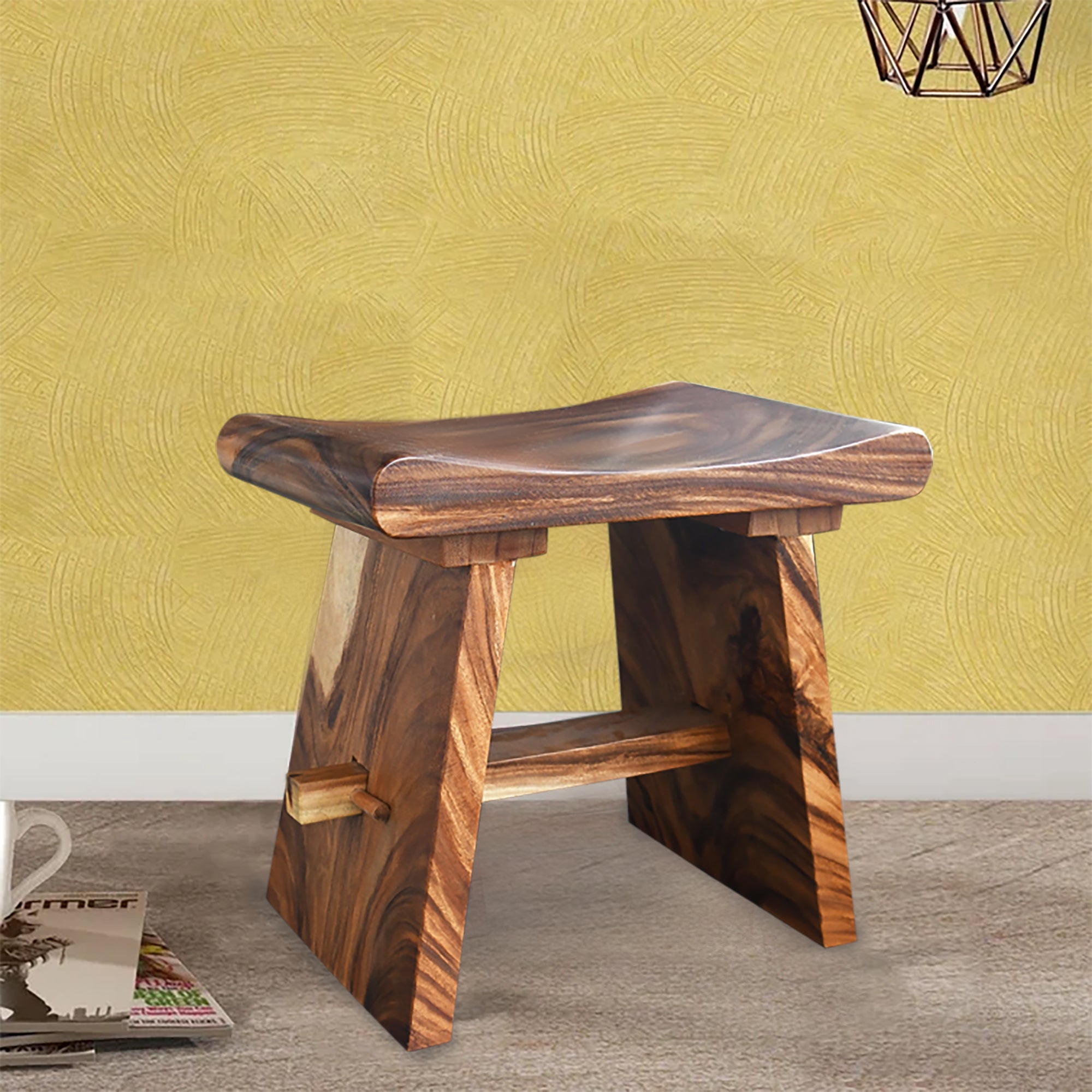 Suar Wood Comfort Stool (19.7" x 11.8" x 18.5")