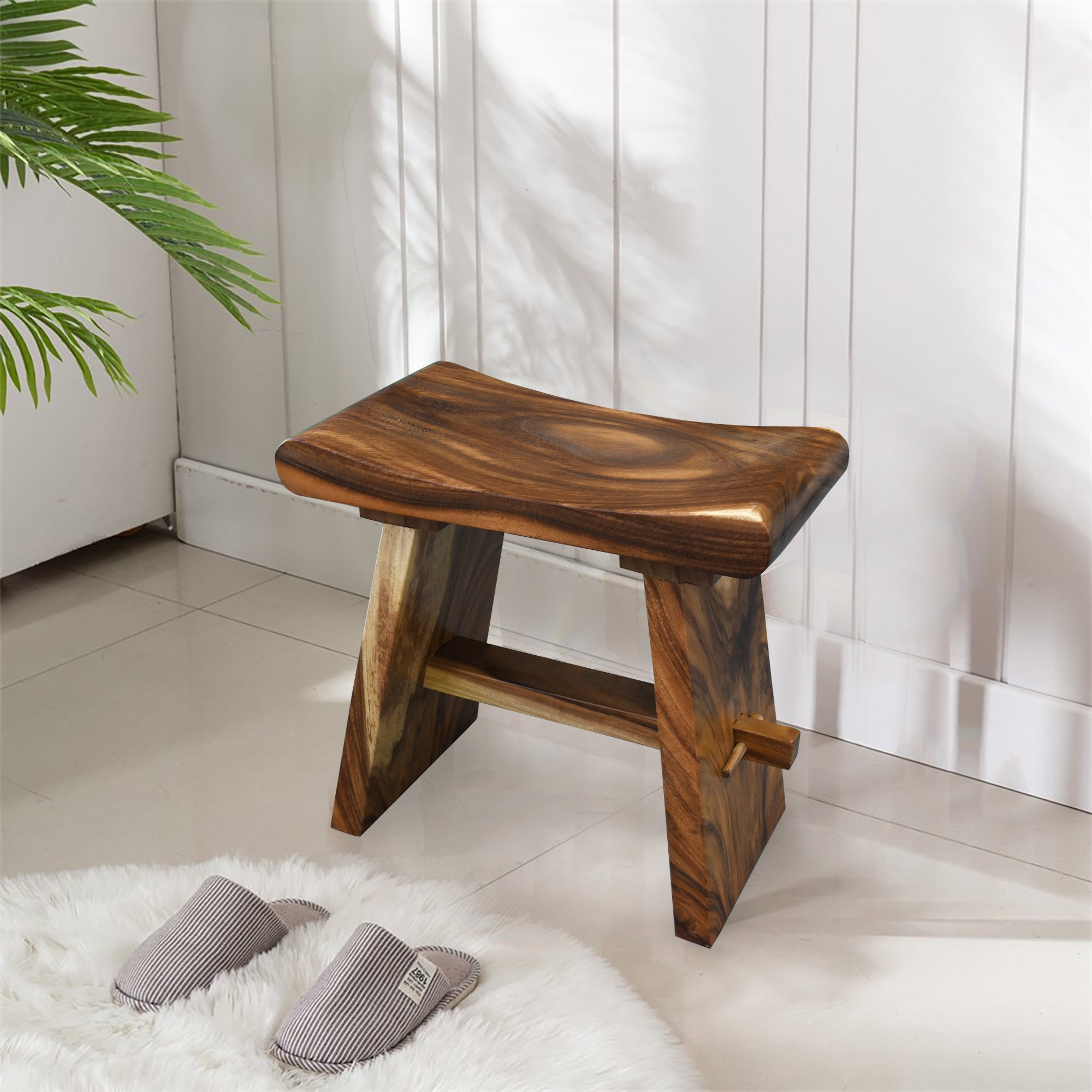 Suar Wood Comfort Stool (19.7" x 11.8" x 18.5")