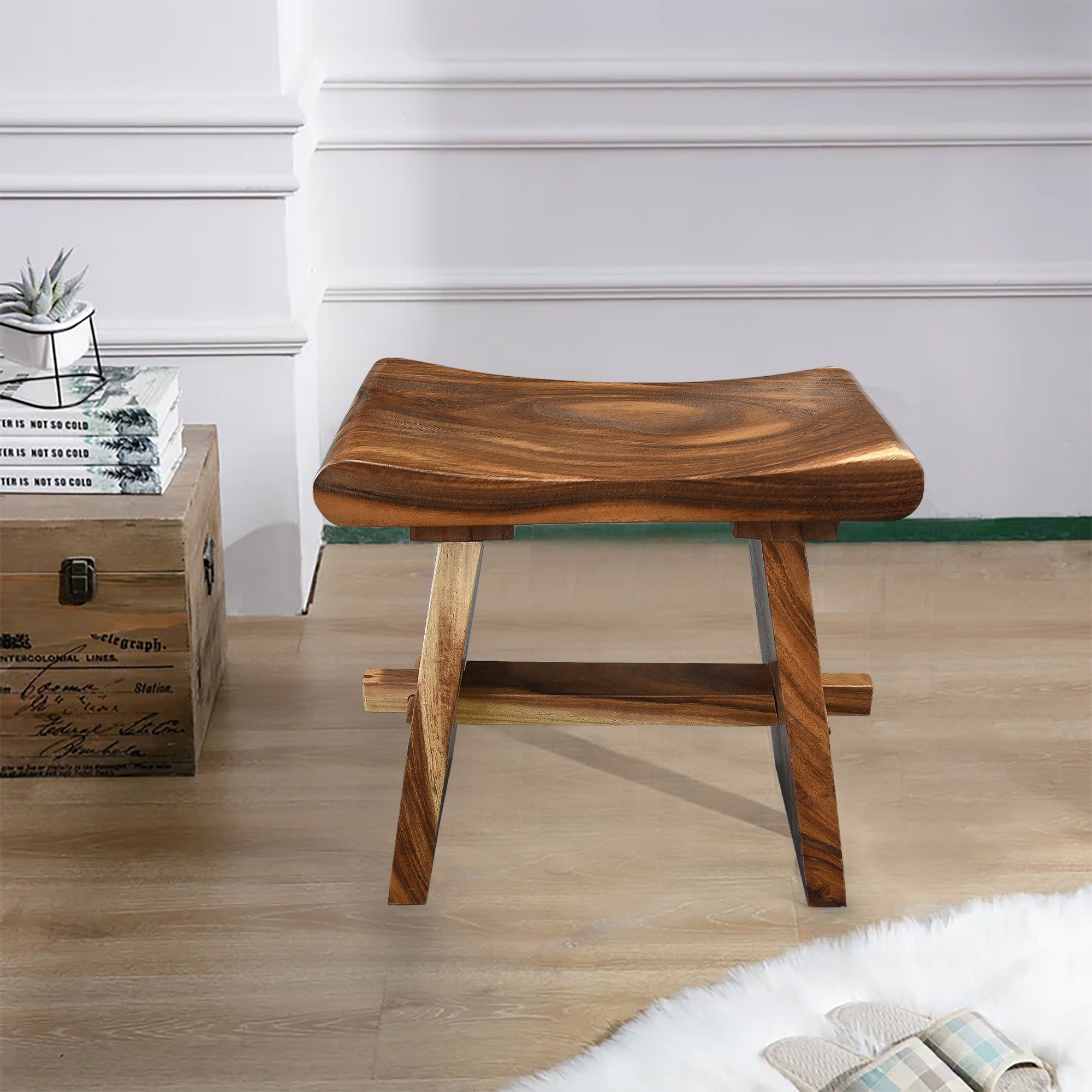 Suar Wood Comfort Stool (19.7" x 11.8" x 18.5")