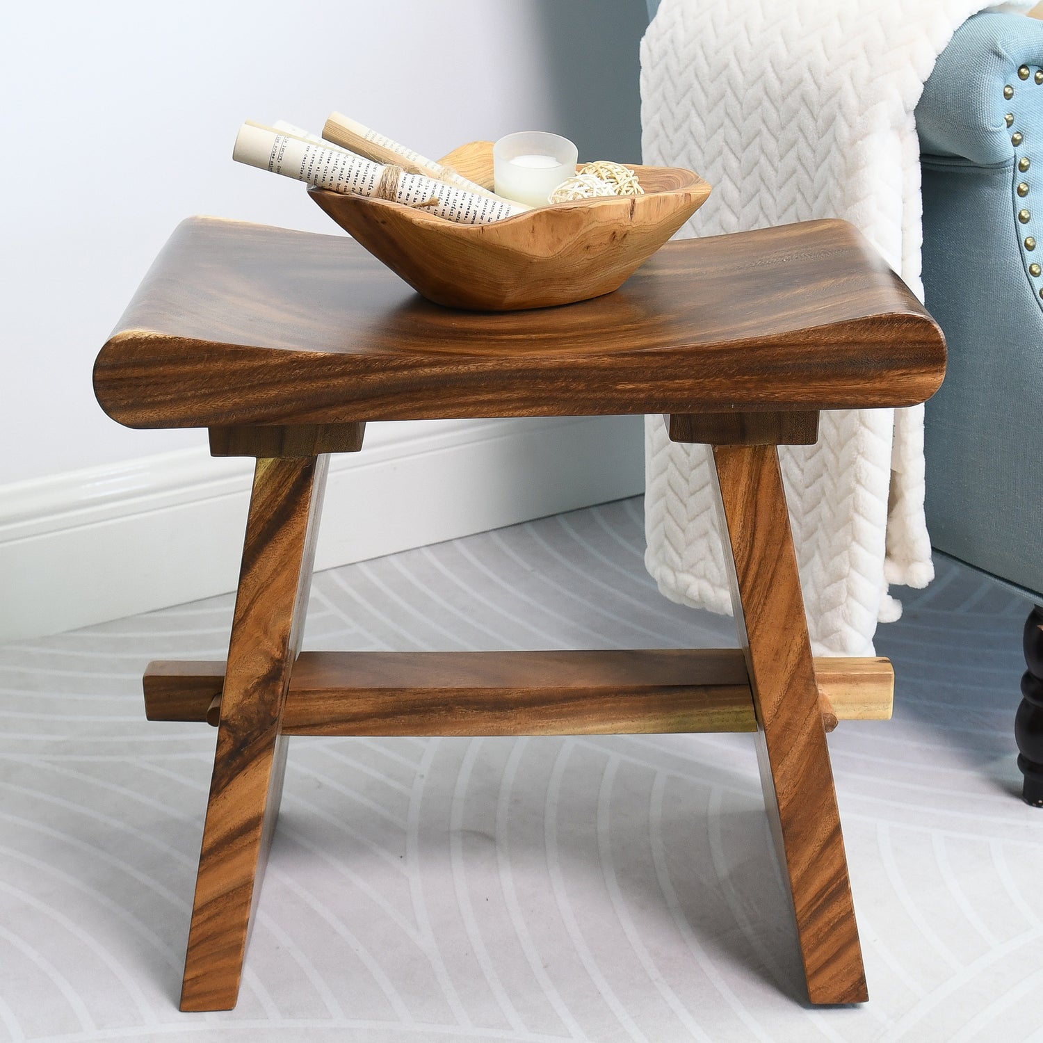 Suar Wood Comfort Stool (19.7" x 11.8" x 18.5")