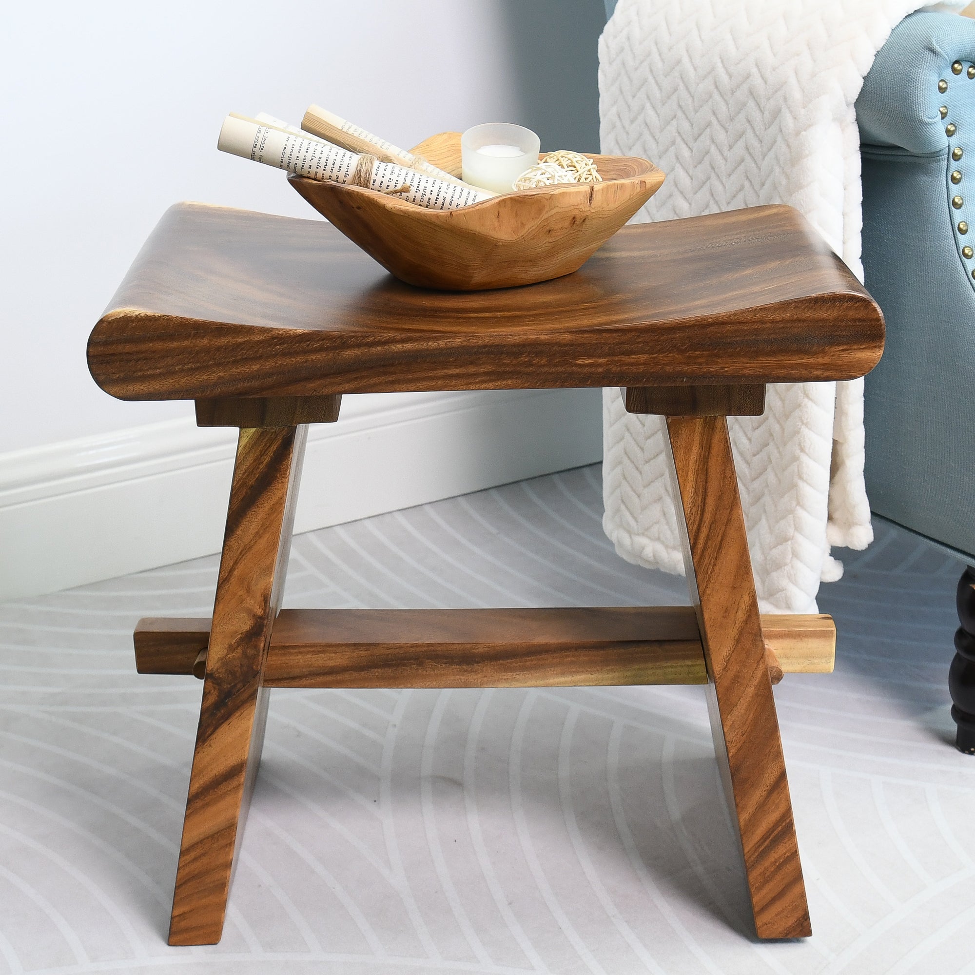 Suar Wood Comfort Stool (19.7" x 11.8" x 18.5")