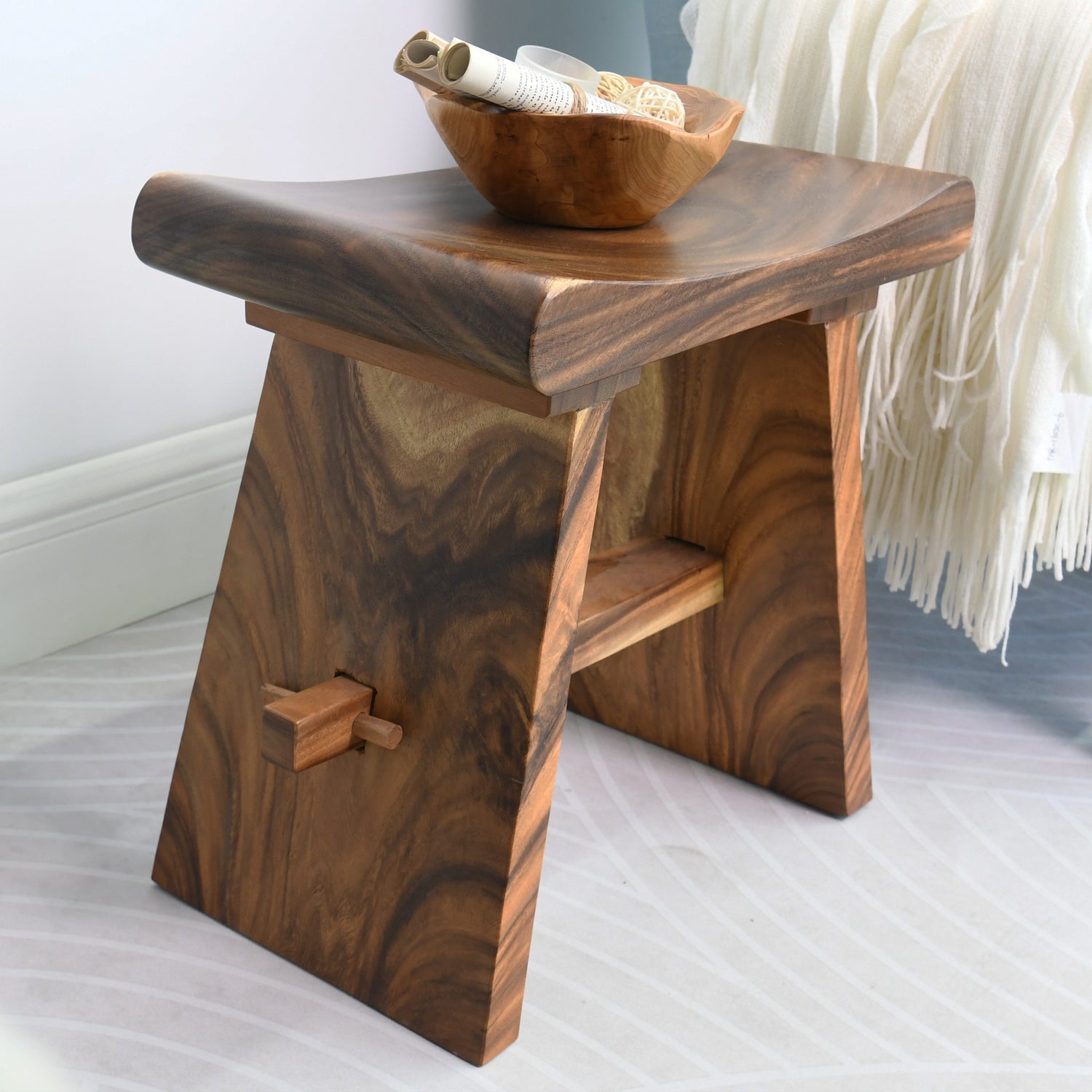 Suar Wood Comfort Stool (19.7" x 11.8" x 18.5")