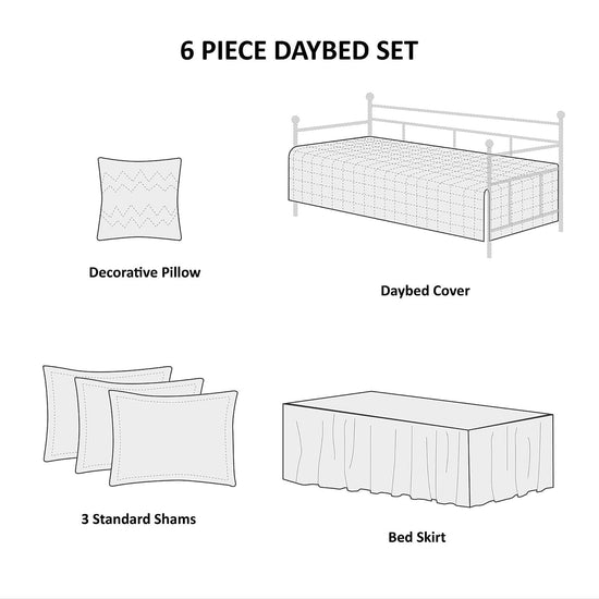 Kingston Damask 6 Piece Daybed Cover Bedspread Quilt Set