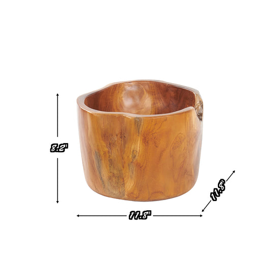 Teak Wood Abstract Straight Bowl - 11.8" x 11.8" x 8.2"