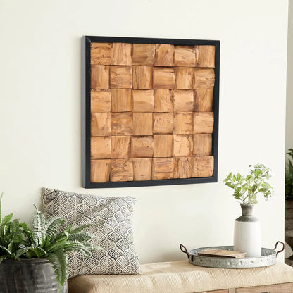 Bark Square Teak Wood Wall Art (17&quot; x 17&quot; x 1.6&quot;)