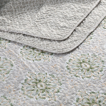 5 Piece Bloom Medallion Printed Microfiber Quilt Bedspread Set