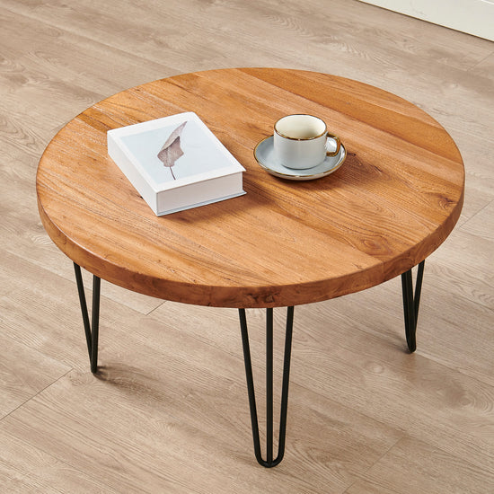 Elm Wood Round Coffee Table-27.6"x27.6"x15.5"H