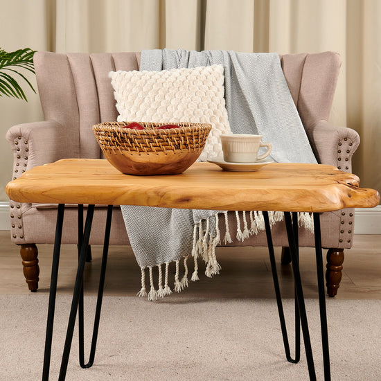 Cedar Roots Stool Side Table with Hairpin Legs